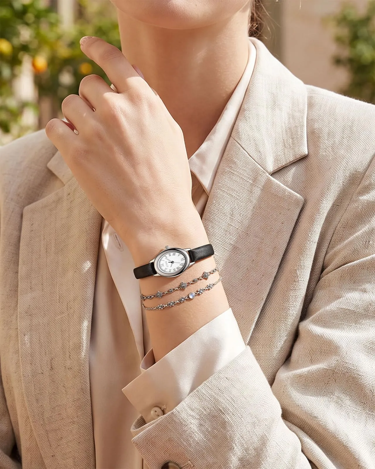 CIVO Orologio Donna Piccolo Vintage: Argento Ovale Numeri Romani Analogico - immagine 3