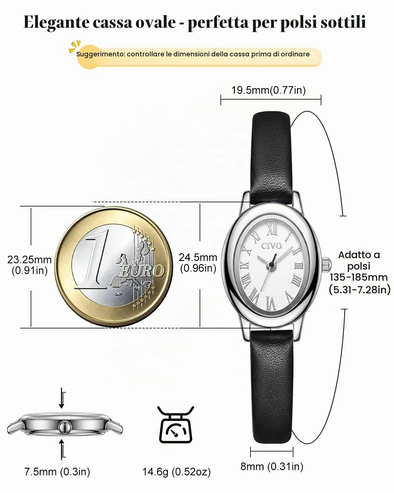 CIVO Orologio Donna Piccolo Vintage: Argento Ovale Numeri Romani Analogico - immagine 5
