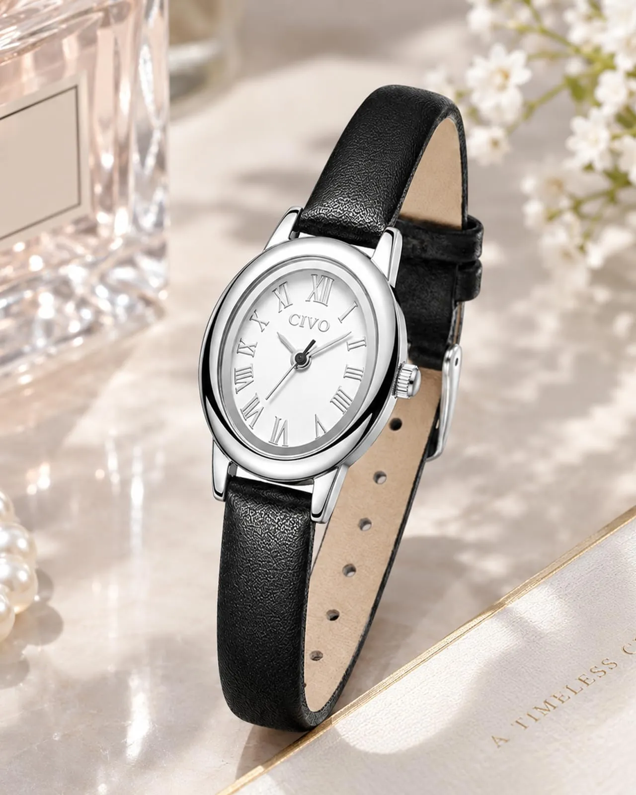 CIVO Orologio Donna Piccolo Vintage: Argento Ovale Numeri Romani Analogico - immagine 7
