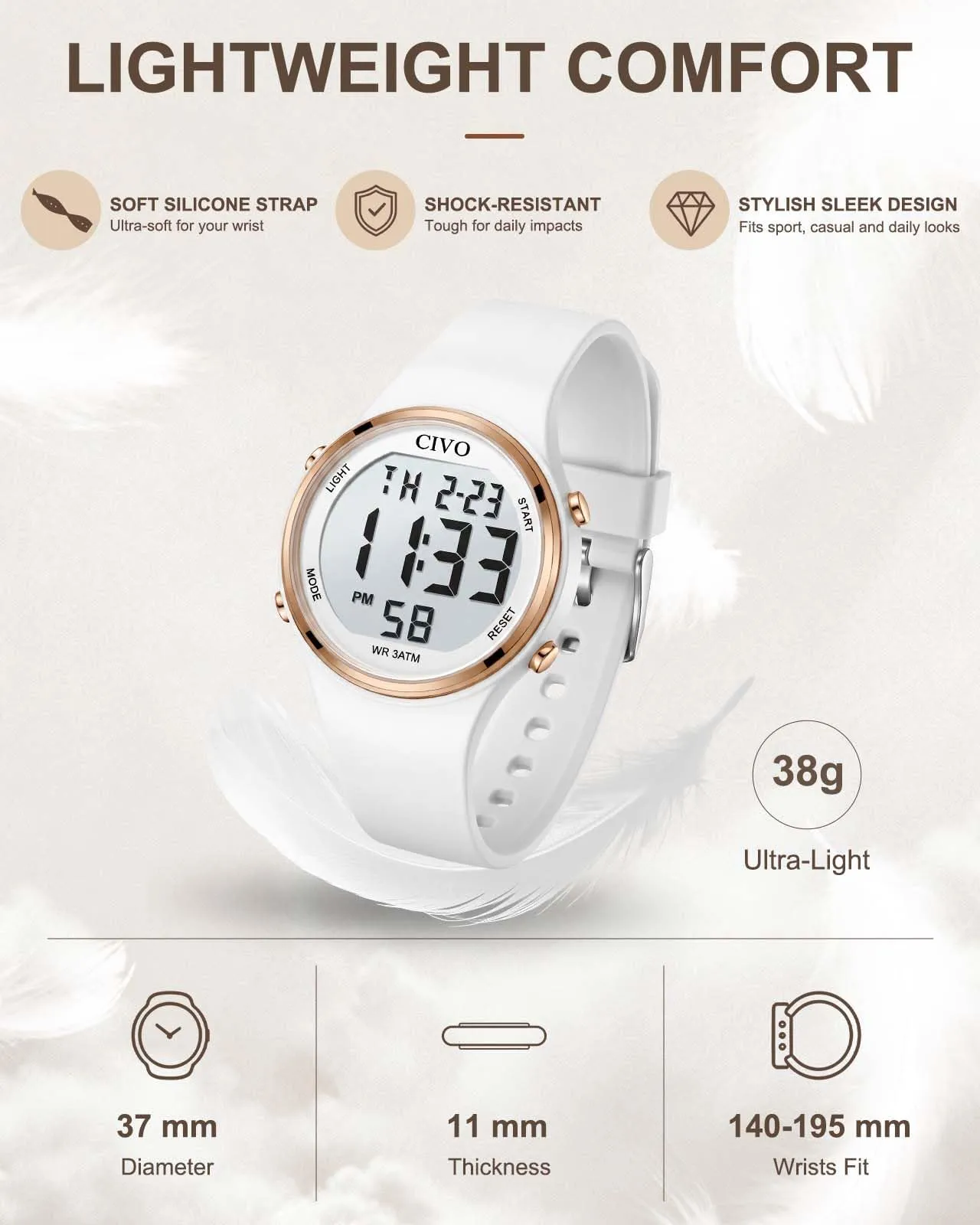CIVO Orologio Sportivo Donna Digitale: Ampio Display LCD, Grandi Numeri - immagine 8