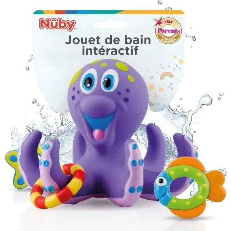 Giocattolo da Bagno Galleggiante Nûby Polpo Viola con Anelli Colorati - immagine 1