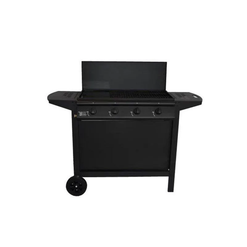 Barbecue a gas Grill Garden 4 bruciatori nero con piastra, coperchio e carrello - immagine 1