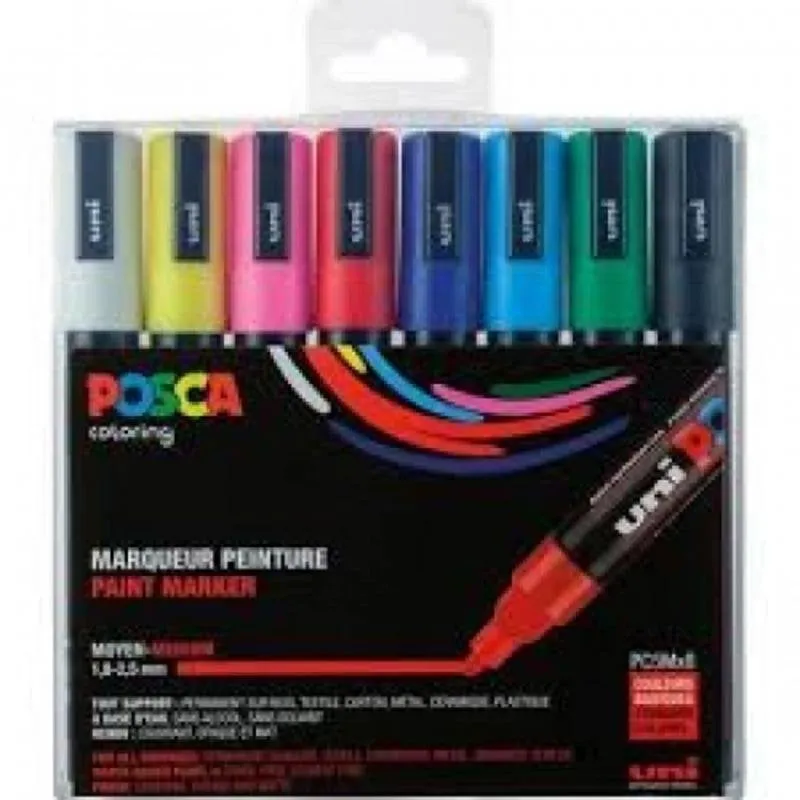 Pennarelli Posca M5 Uni-ball 8 Colori Metallici con Custodia - immagine 1
