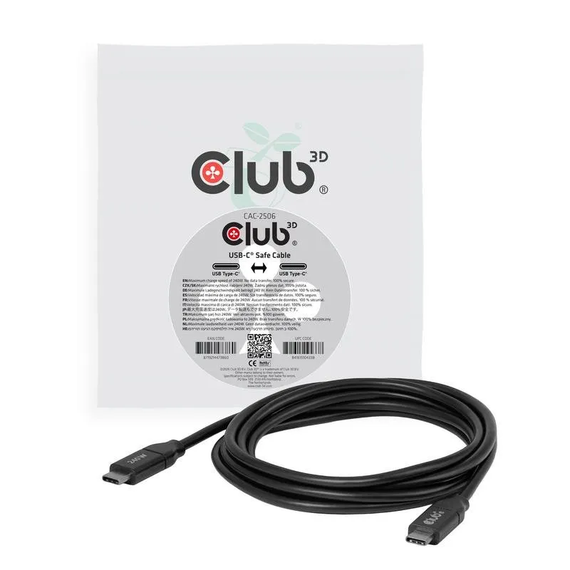 Cavo USB-C CLUB3D 240W Senza Dati 2m Nero - immagine 1