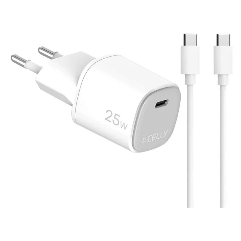 Caricatore a Parete GaN 25W USB-C Celly UPTC1USBC25WCTC con Cavo - immagine 1