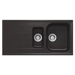 Lavello 1 vasca e mezza (100x50cm) LITHOS Nero assoluto Ruvido opaco LITD150A13N - immagine 1