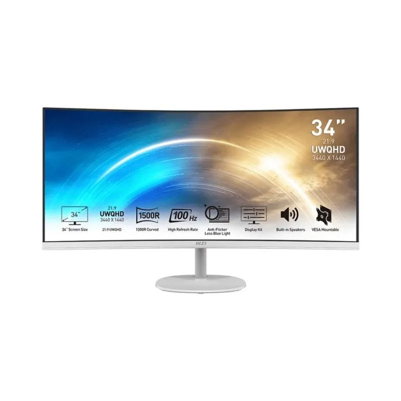 Monitor PC MSI Pro MP341CQ 34" UltraWide Quad HD 100Hz VA Curvo FreeSync Bianco - immagine 1