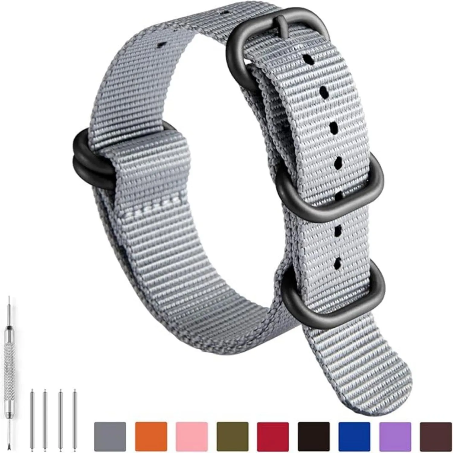 BINLUN Cinturino per Orologio in Nylon Cinturini Militare Premium Balistico Multicolori per Uomo Donna 18 mm 19 mm 20 mm 21 mm 22 mm 23 mm 24 mm con Fibbia in Acciaio Inossidabile Argento/Nero - immagine 2