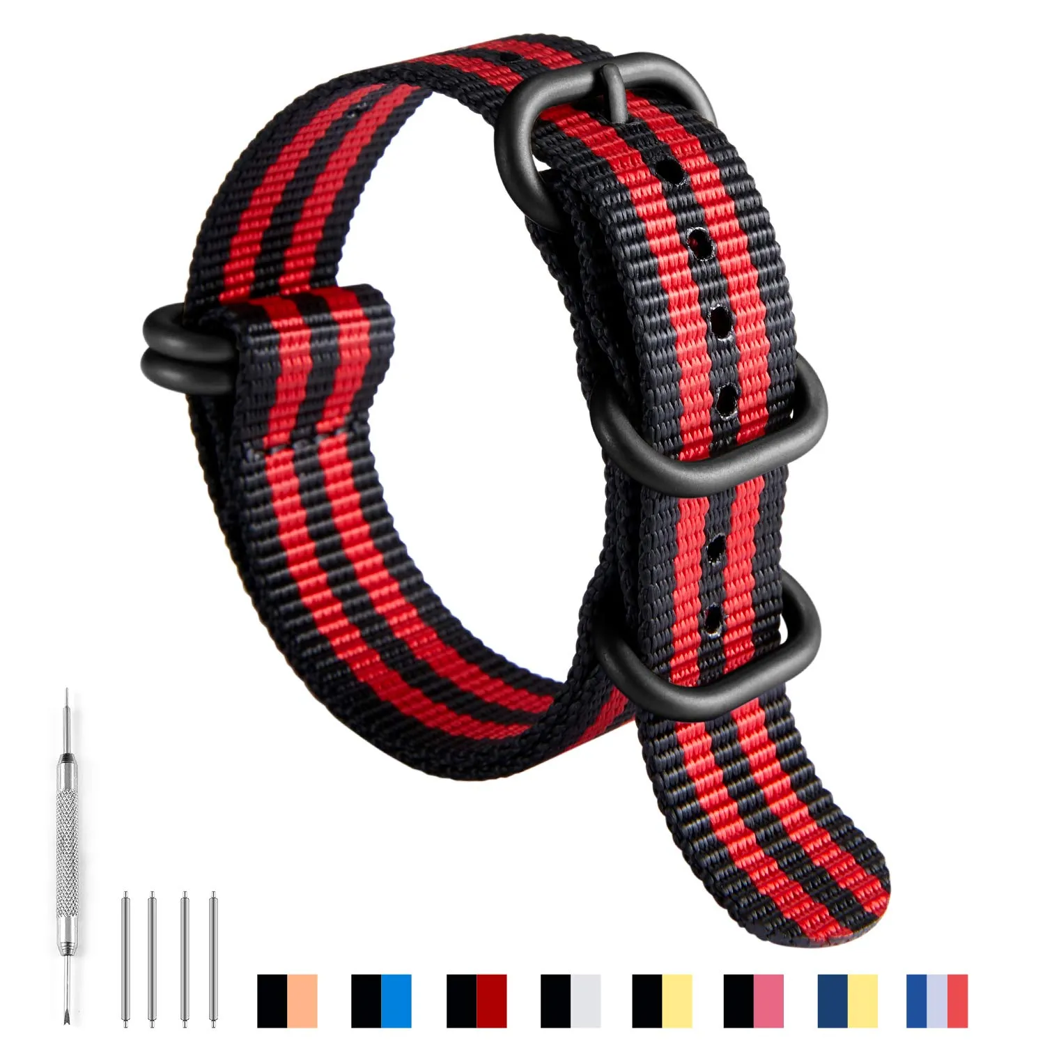 BINLUN Cinturino per Orologio in Nylon Cinturini Militare Premium Balistico Multicolori per Uomo Donna 18 mm 19 mm 20 mm 21 mm 22 mm 23 mm 24 mm con Fibbia in Acciaio Inossidabile Argento/Nero - immagine 2