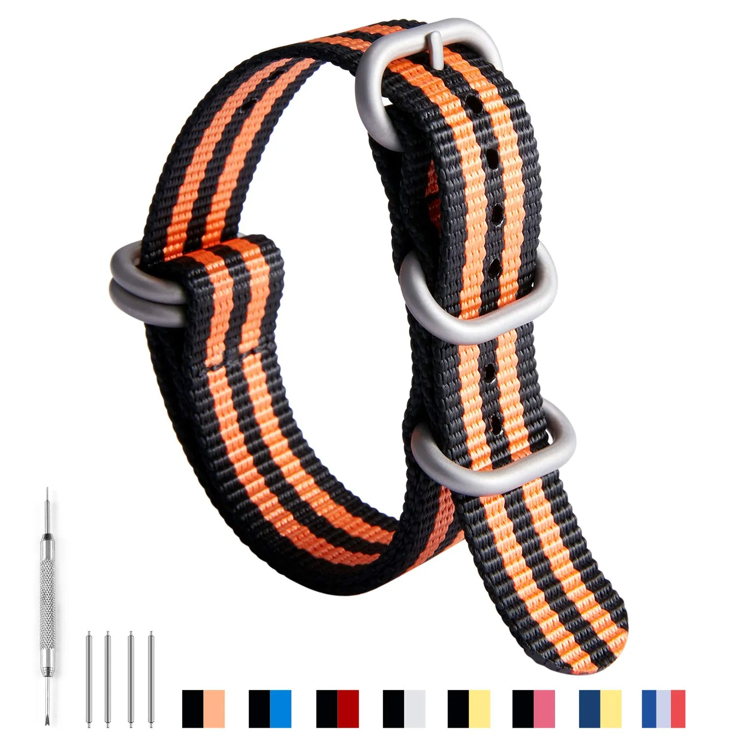 BINLUN Cinturino per Orologio in Nylon Cinturini Militare Premium Balistico Multicolori per Uomo Donna 18 mm 19 mm 20 mm 21 mm 22 mm 23 mm 24 mm con Fibbia in Acciaio Inossidabile Argento/Nero - immagine 2