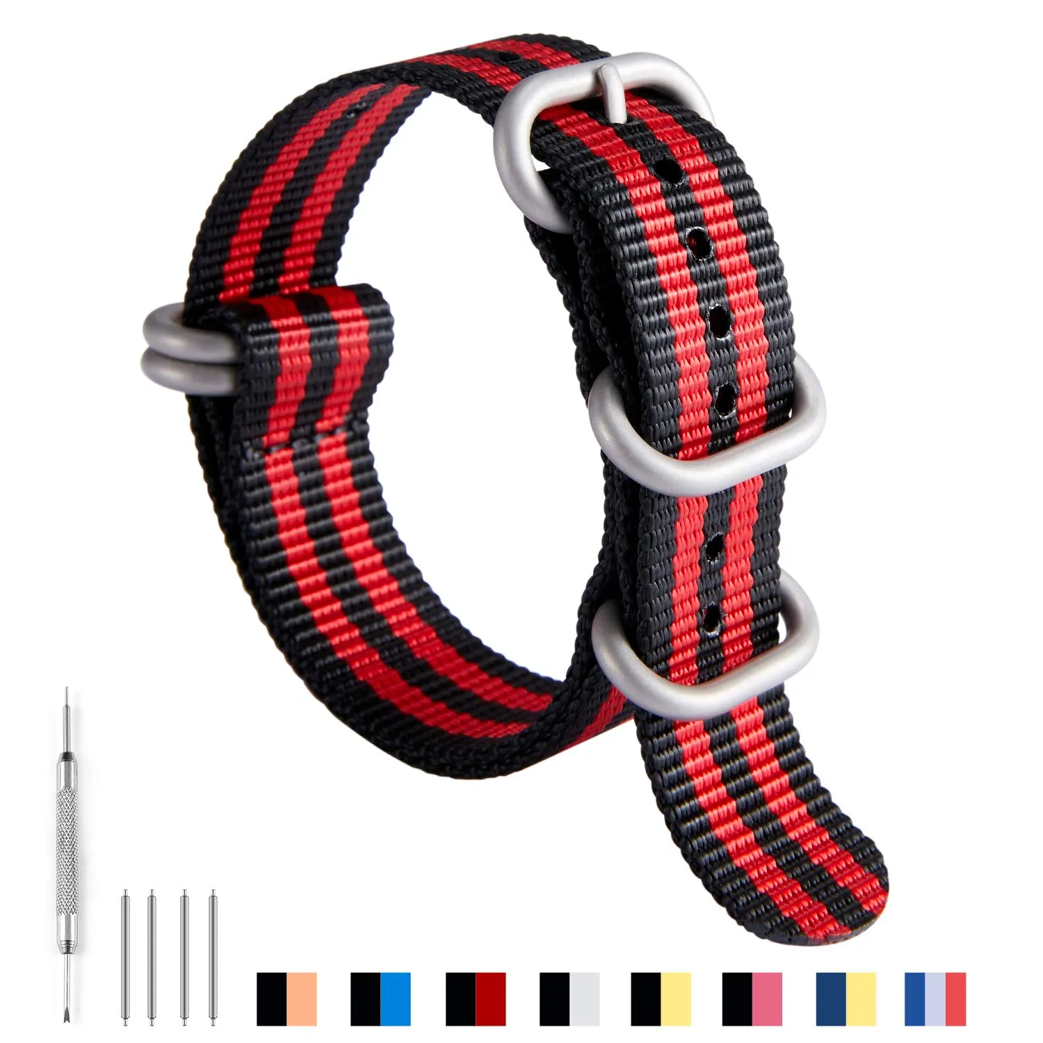 BINLUN Cinturino per Orologio in Nylon Cinturini Militare Premium Balistico Multicolori per Uomo Donna 18 mm 19 mm 20 mm 21 mm 22 mm 23 mm 24 mm con Fibbia in Acciaio Inossidabile Argento/Nero - immagine 2