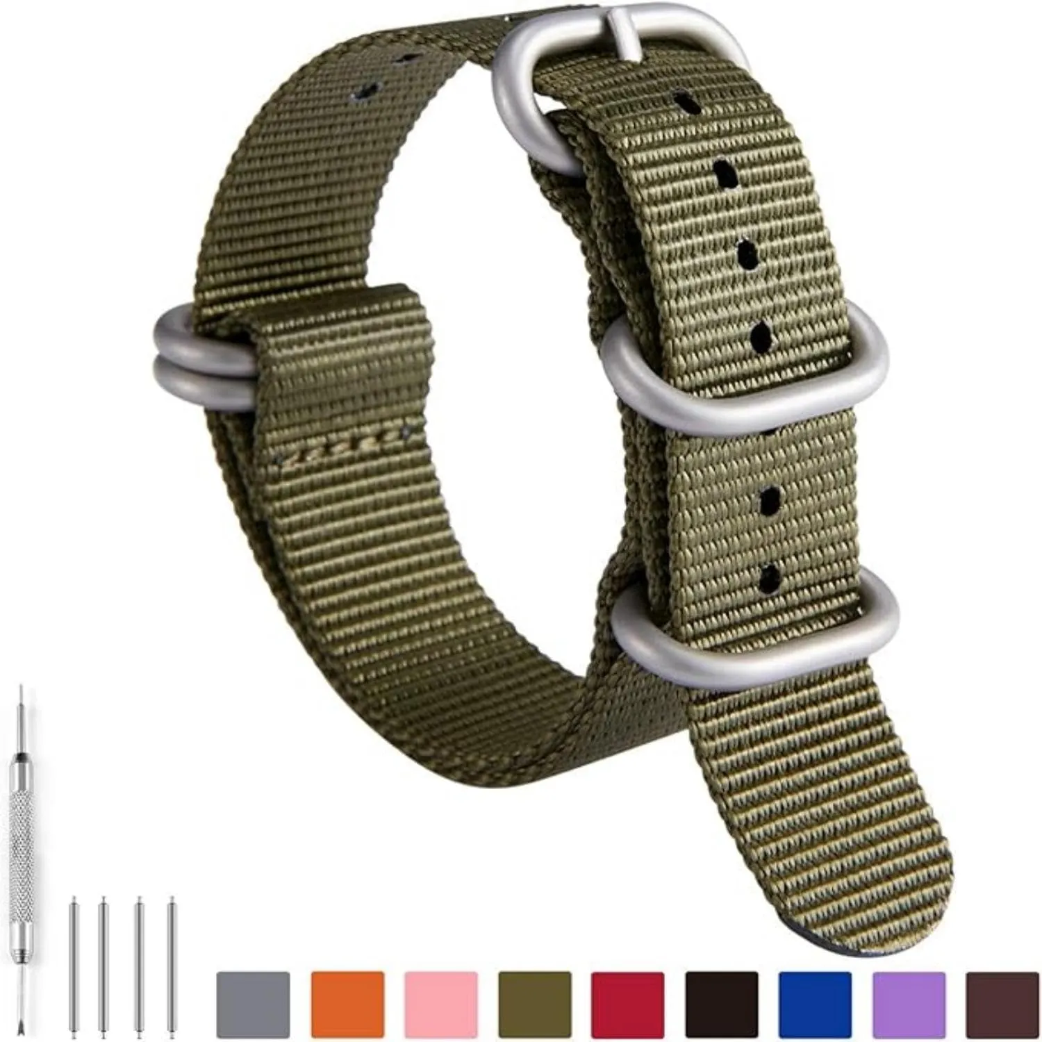 BINLUN Cinturino per Orologio in Nylon Cinturini Militare Premium Balistico Multicolori per Uomo Donna 18 mm 19 mm 20 mm 21 mm 22 mm 23 mm 24 mm con Fibbia in Acciaio Inossidabile Argento/Nero - immagine 2