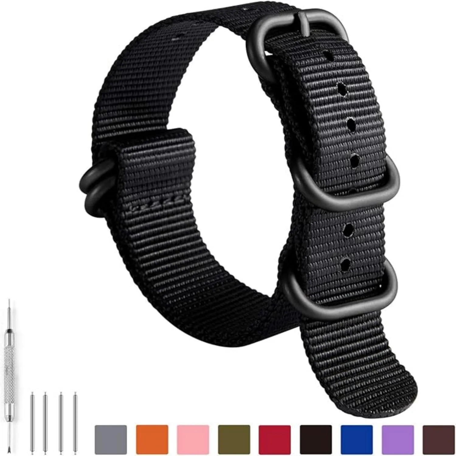 BINLUN Cinturino per Orologio in Nylon Cinturini Militare Premium Balistico Multicolori per Uomo Donna 18 mm 19 mm 20 mm 21 mm 22 mm 23 mm 24 mm con Fibbia in Acciaio Inossidabile Argento/Nero - immagine 2