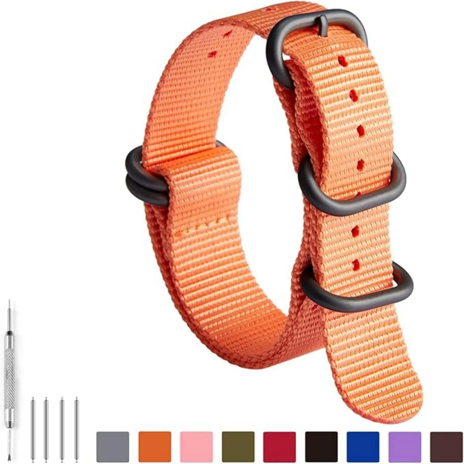 BINLUN Cinturino per Orologio in Nylon Cinturini Militare Premium Balistico Multicolori per Uomo Donna 18 mm 19 mm 20 mm 21 mm 22 mm 23 mm 24 mm con Fibbia in Acciaio Inossidabile Argento/Nero - immagine 2