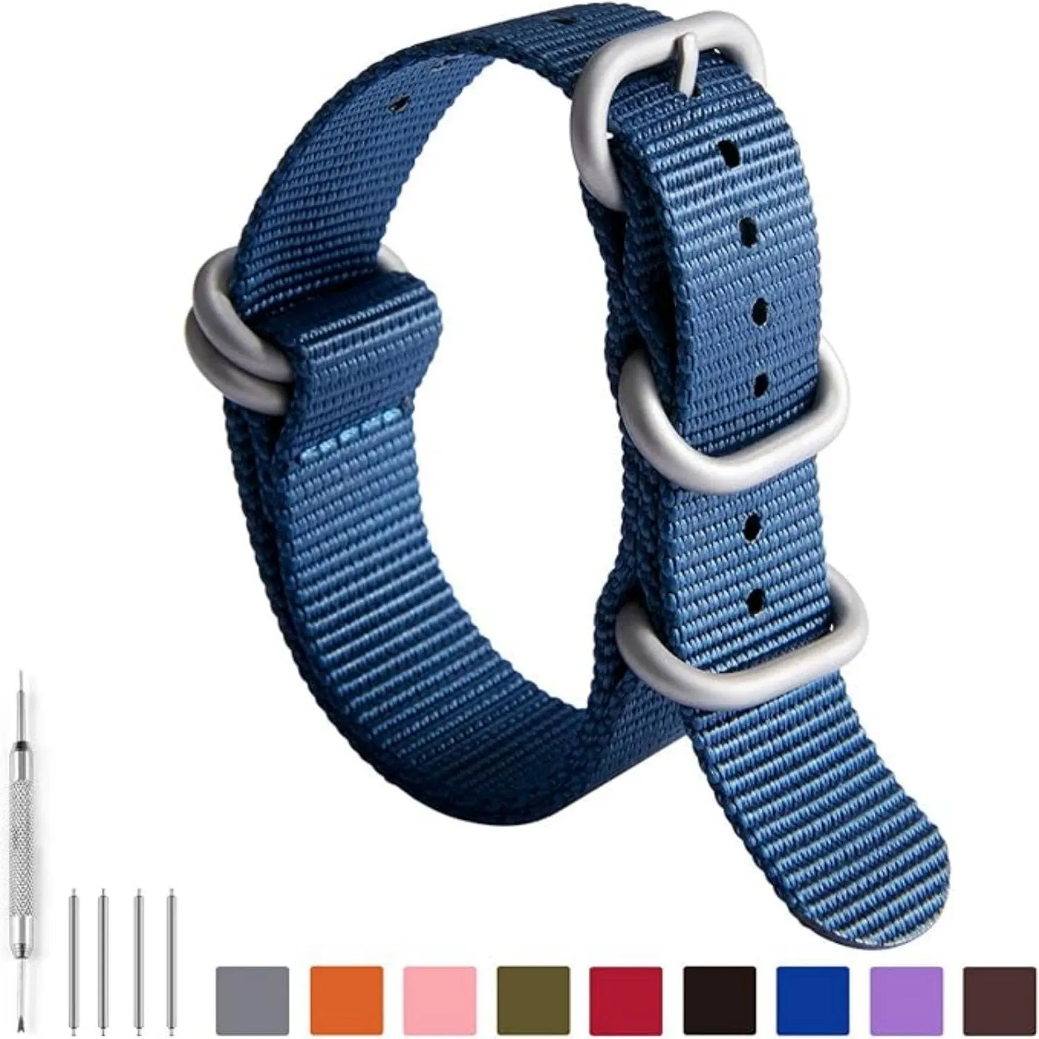 BINLUN Cinturino per Orologio in Nylon Cinturini Militare Premium Balistico Multicolori per Uomo Donna 18 mm 19 mm 20 mm 21 mm 22 mm 23 mm 24 mm con Fibbia in Acciaio Inossidabile Argento/Nero - immagine 2