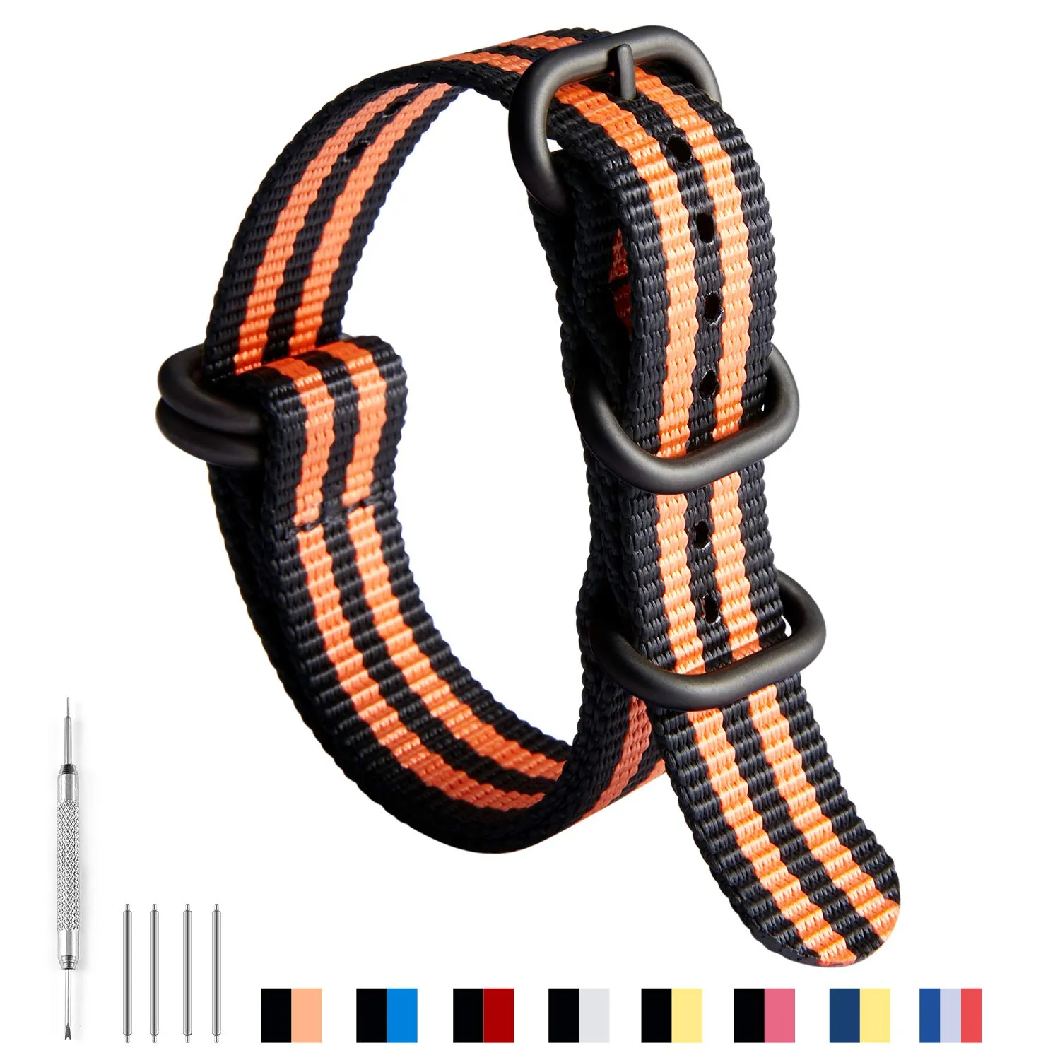BINLUN Cinturino per Orologio in Nylon Cinturini Militare Premium Balistico Multicolori per Uomo Donna 18 mm 19 mm 20 mm 21 mm 22 mm 23 mm 24 mm con Fibbia in Acciaio Inossidabile Argento/Nero - immagine 2