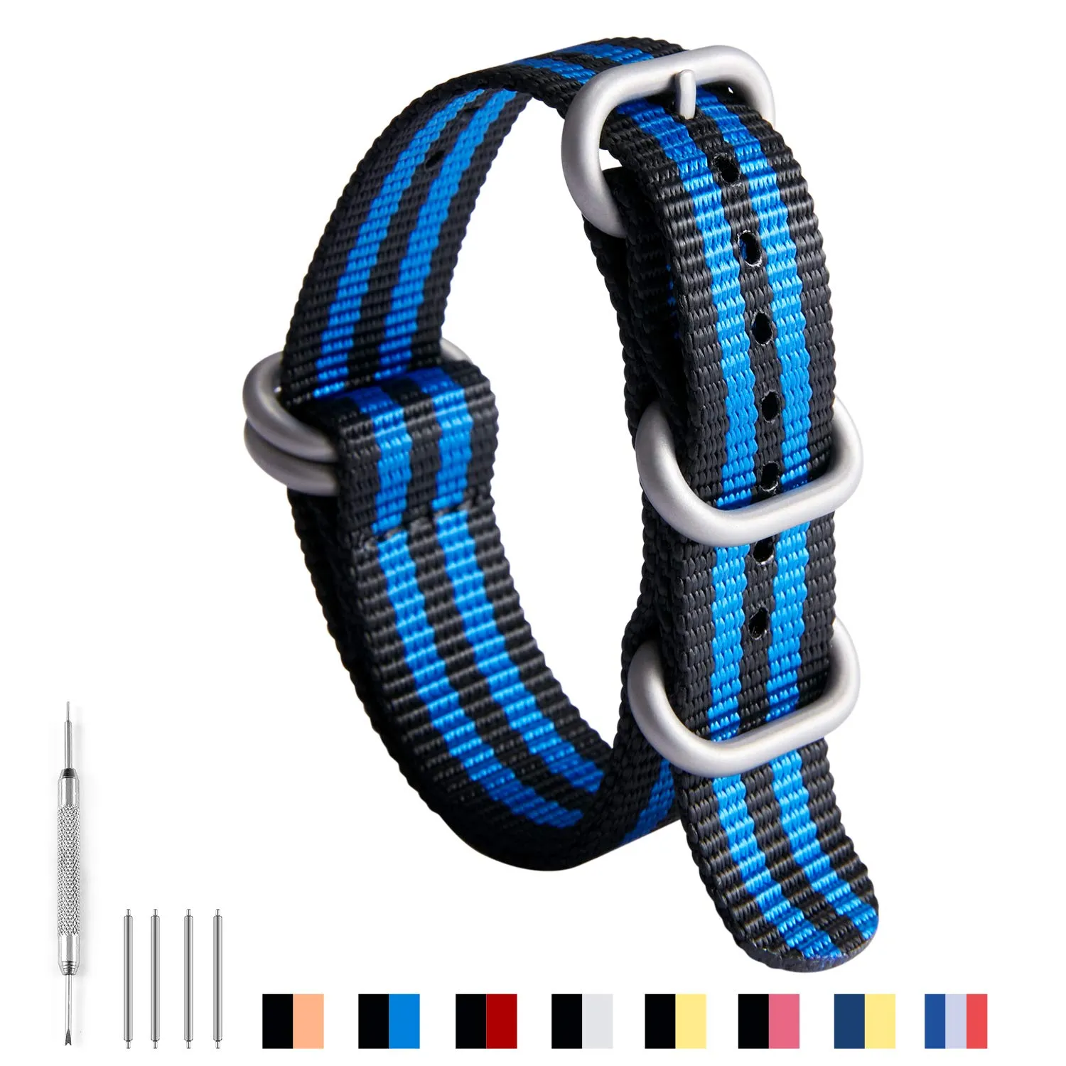 BINLUN Cinturino per Orologio in Nylon Cinturini Militare Premium Balistico Multicolori per Uomo Donna 18 mm 19 mm 20 mm 21 mm 22 mm 23 mm 24 mm con Fibbia in Acciaio Inossidabile Argento/Nero - immagine 2