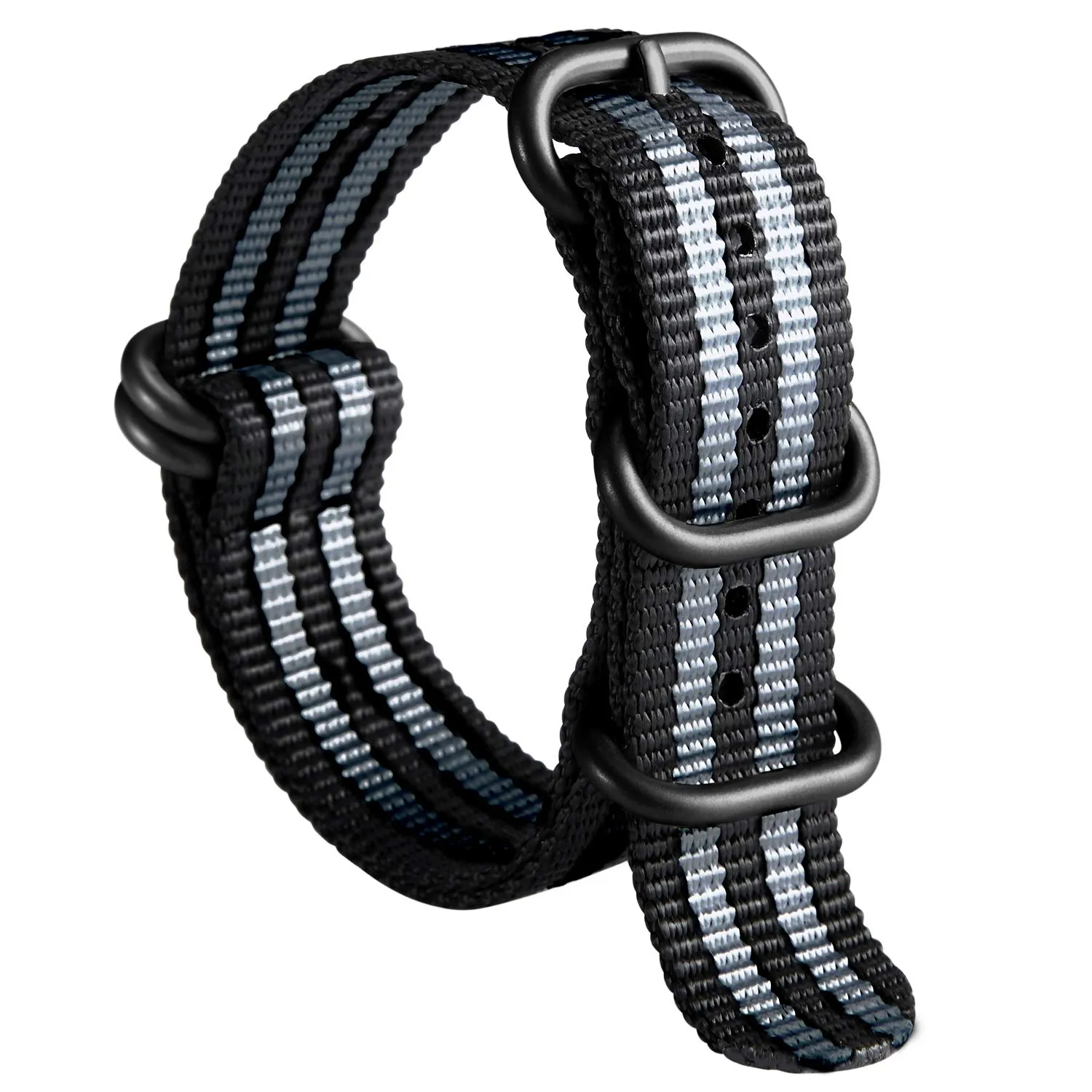 BINLUN Cinturino per Orologio in Nylon Cinturini Militare Premium Balistico Multicolori per Uomo Donna 18 mm 19 mm 20 mm 21 mm 22 mm 23 mm 24 mm con Fibbia in Acciaio Inossidabile Argento/Nero - immagine 1