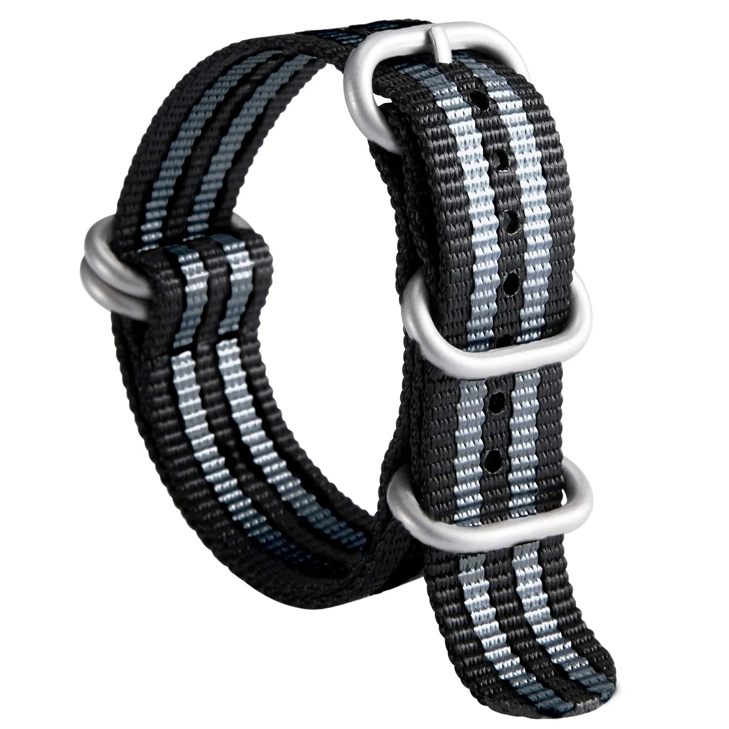 BINLUN Cinturino per Orologio in Nylon Cinturini Militare Premium Balistico Multicolori per Uomo Donna 18 mm 19 mm 20 mm 21 mm 22 mm 23 mm 24 mm con Fibbia in Acciaio Inossidabile Argento/Nero - immagine 1