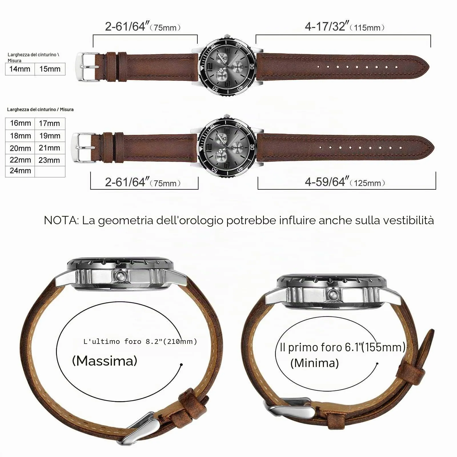 BISONSTRAP Cinturino Orologio 18mm, Cinturini di Ricambio in Pelle Vintage, Marrone Scuro - immagine 6
