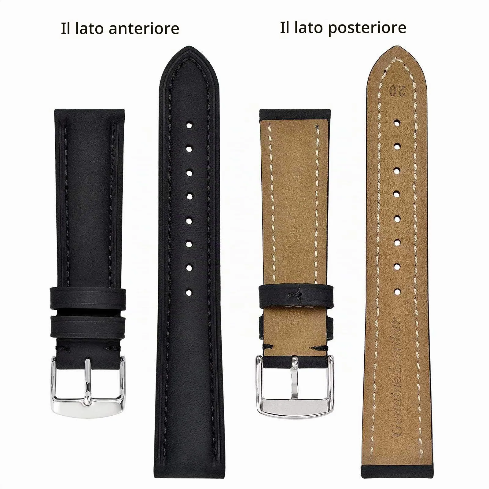 BISONSTRAP Cinturino Orologio 17mm, Cinturini di Ricambio in Pelle Vintage, Nero - immagine 3