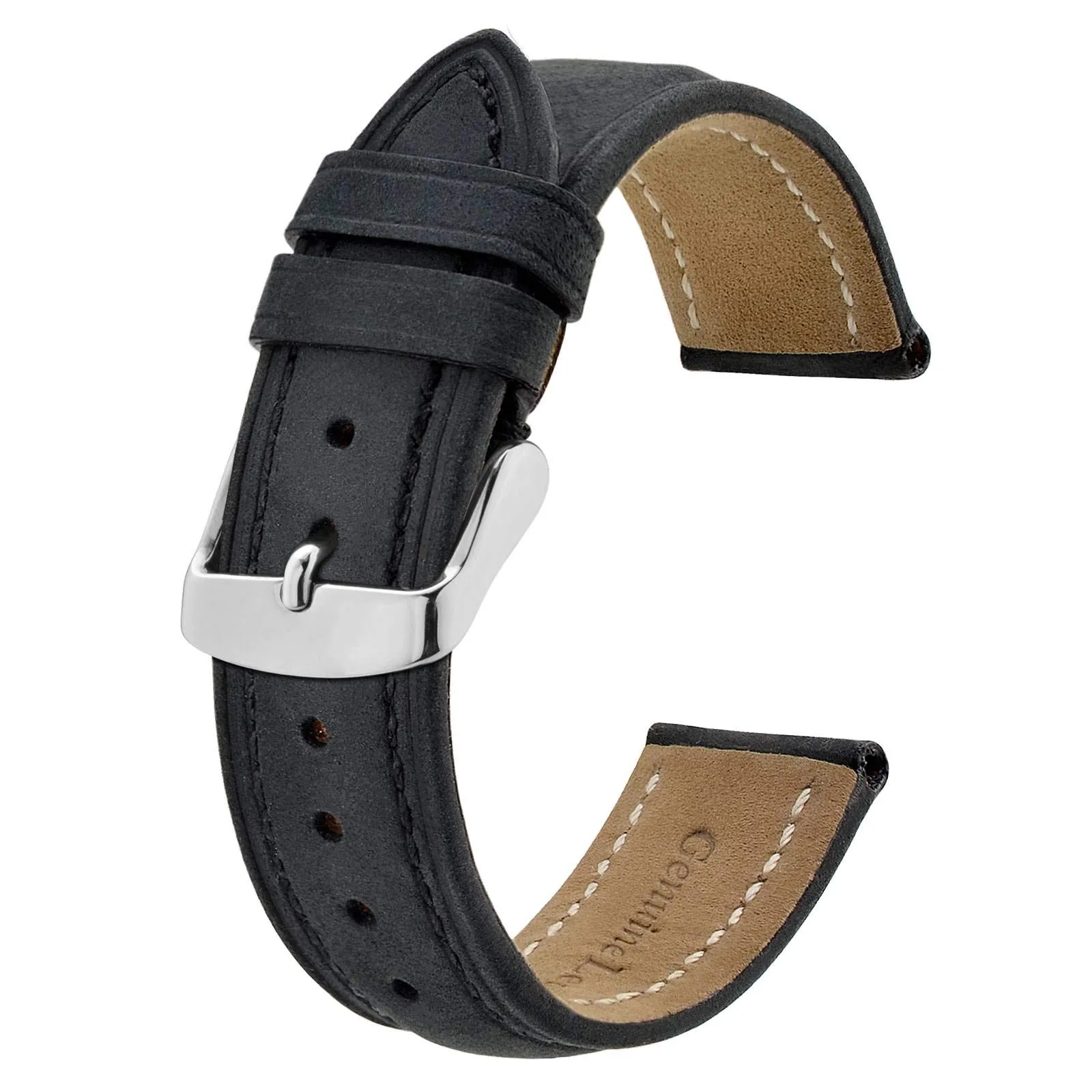 BISONSTRAP Cinturino Orologio 18mm, Cinturini di Ricambio in Pelle Vintage, Nero - immagine 1