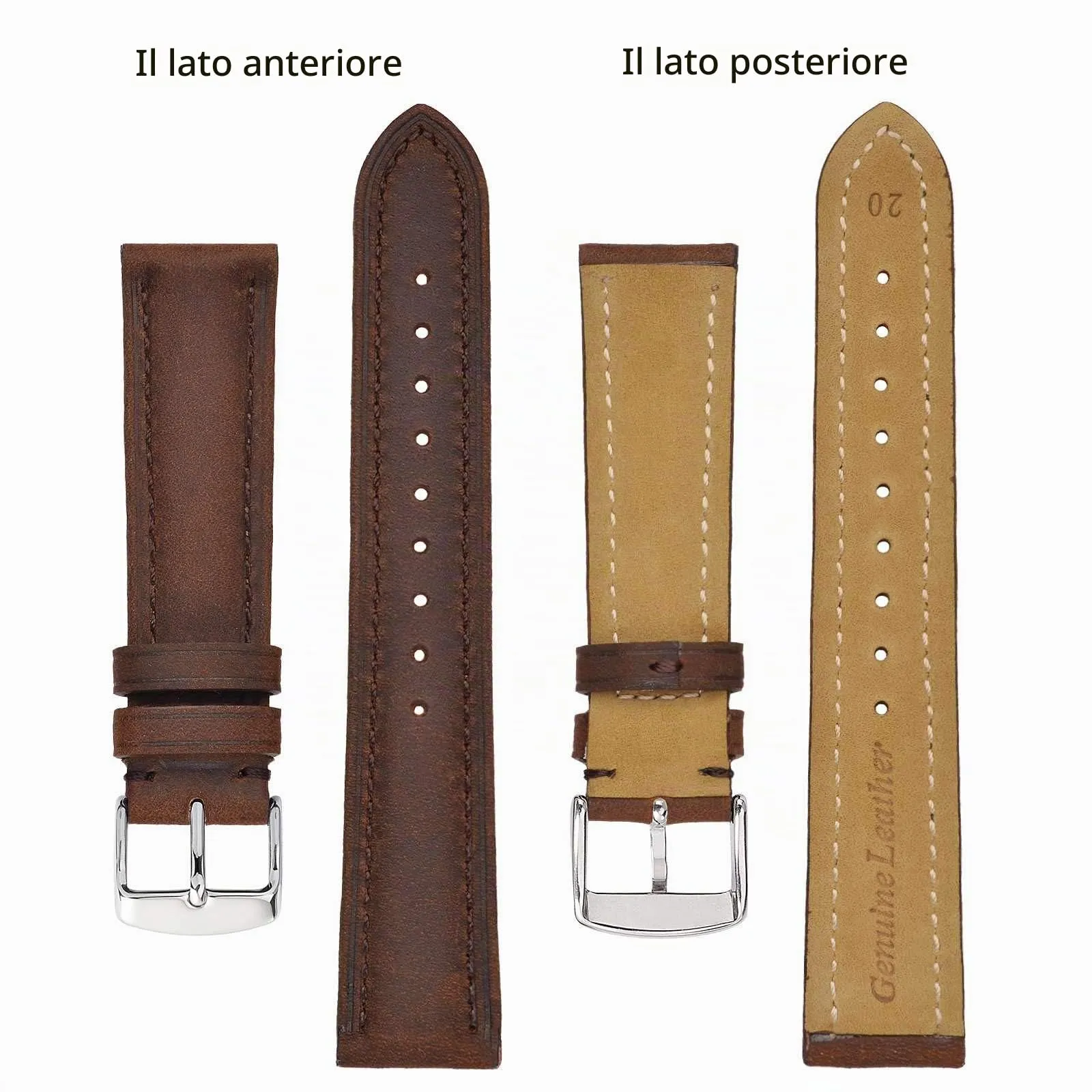 BISONSTRAP Cinturino Orologio 19mm, Cinturini di Ricambio in Pelle Vintage, Marrone Scuro - immagine 3