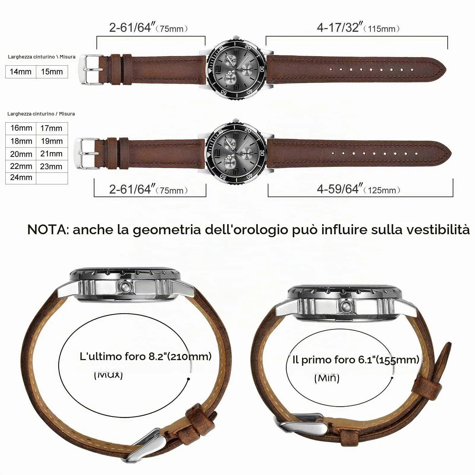 BISONSTRAP Cinturino Orologio 19mm, Cinturini di Ricambio in Pelle Vintage, Marrone Scuro - immagine 6