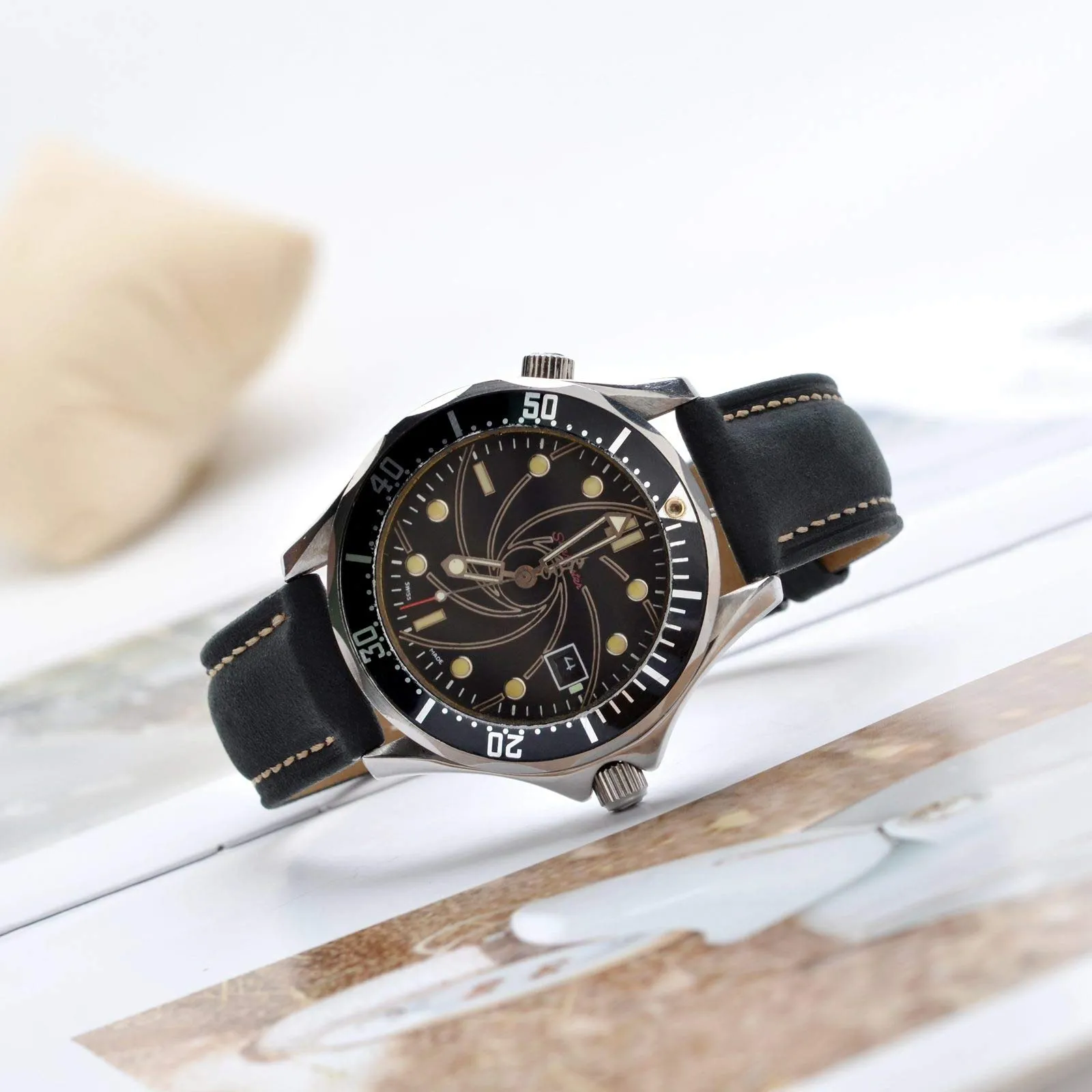 BISONSTRAP Cinturino Orologio 18mm, Cinturini di Ricambio in Pelle Vintage, Nero/Filo Beige - immagine 8