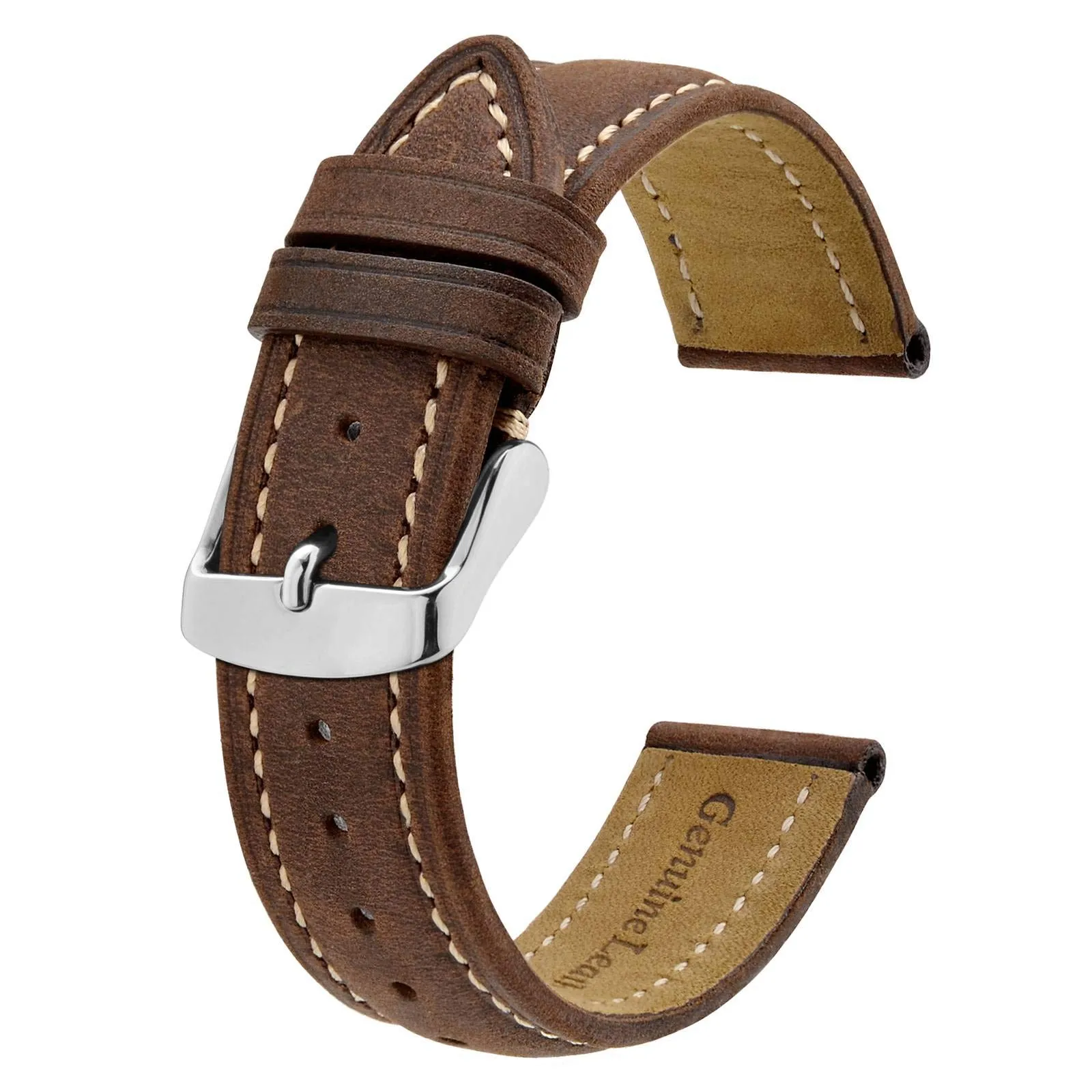 BISONSTRAP Cinturino Orologio 16mm, Cinturini di Ricambio in Pelle Vintage, Marrone Scuro/Filo Beige - immagine 1