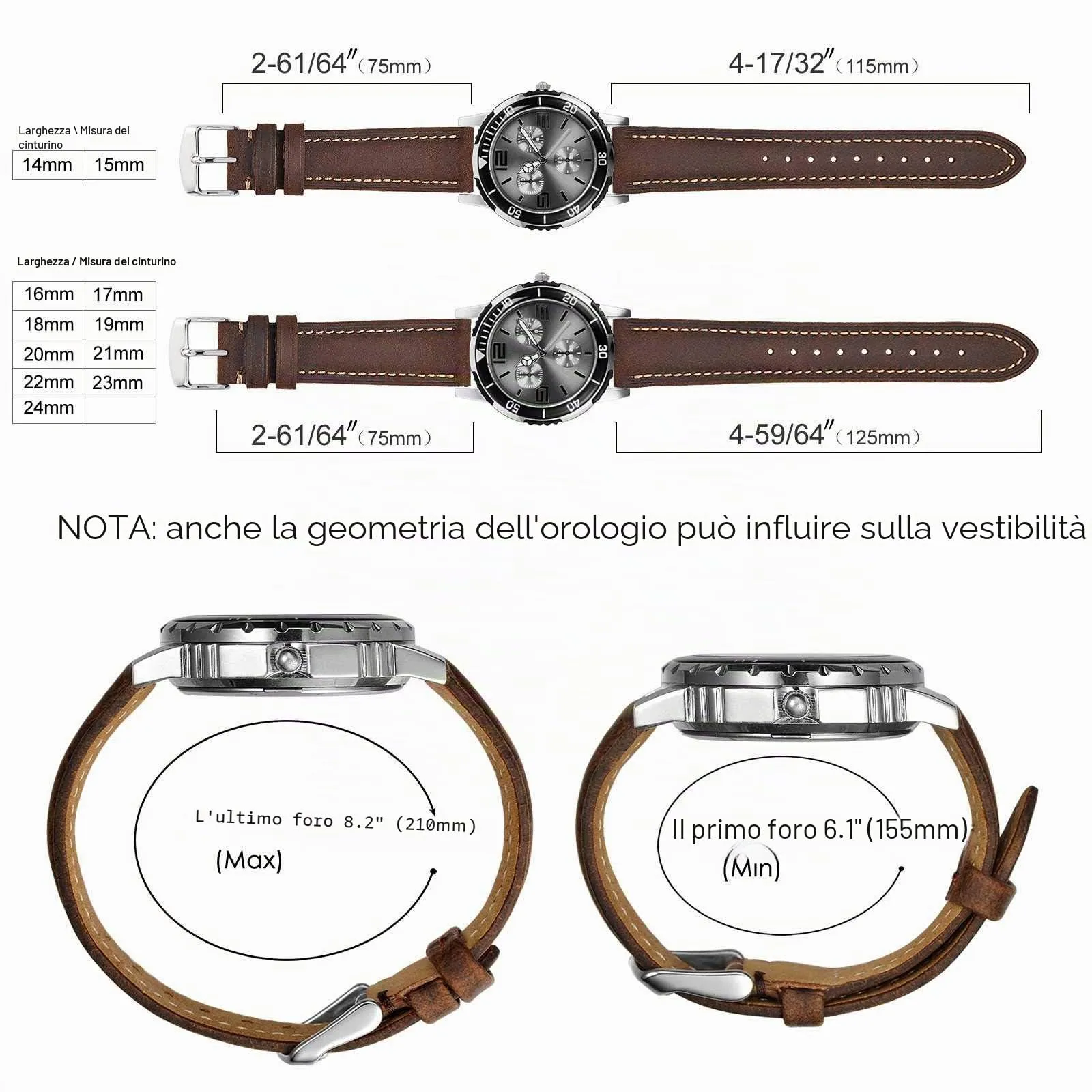 BISONSTRAP Cinturino Orologio 22mm, Cinturini di Ricambio in Pelle Vintage, Marrone Scuro/Filo Beige - immagine 6