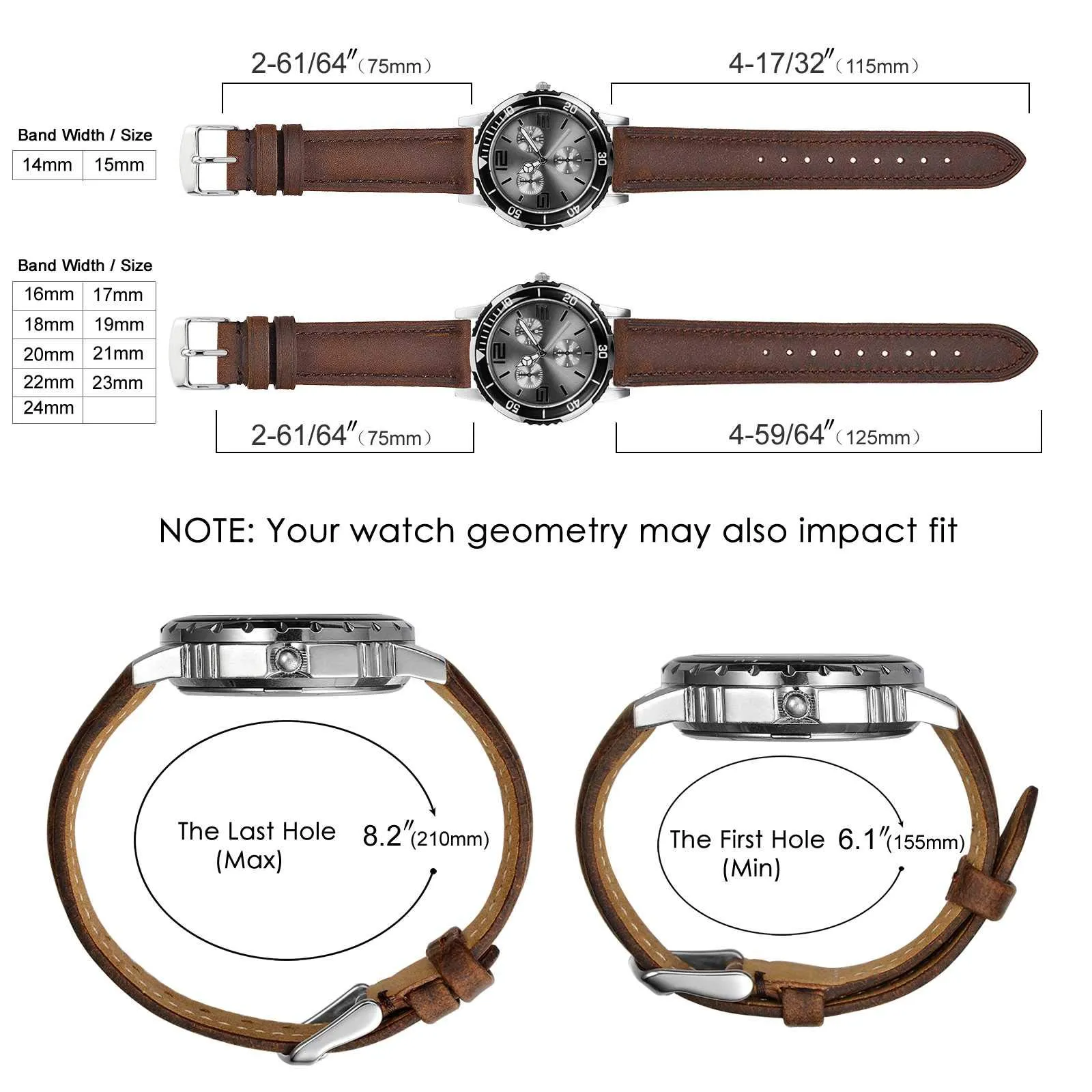 BISONSTRAP Cinturino Orologio 16mm, Cinturini di Ricambio in Pelle Vintage, Marrone Scuro - immagine 6