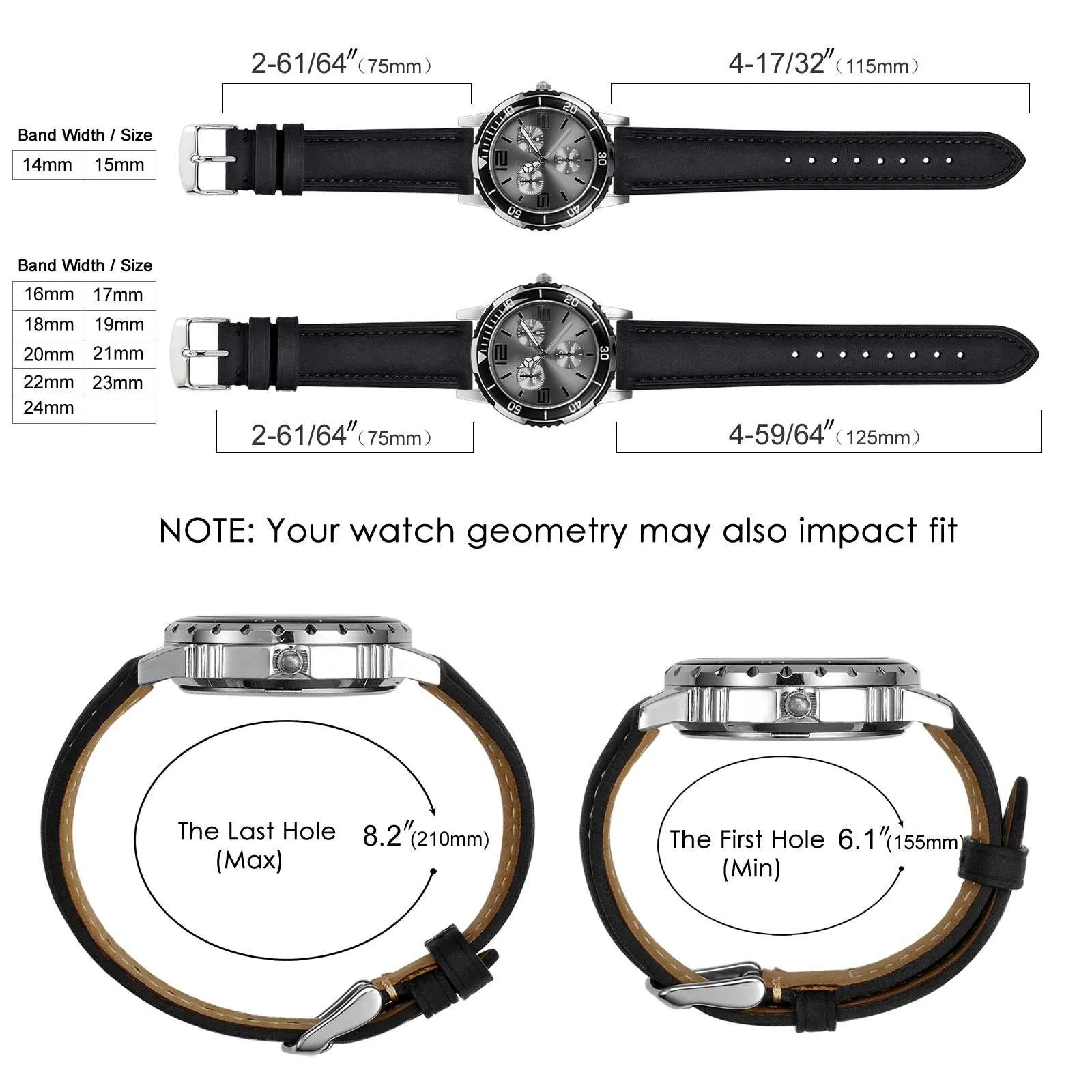 BISONSTRAP Cinturino Orologio 15mm, Cinturini di Ricambio in Pelle Vintage, Nero - immagine 6