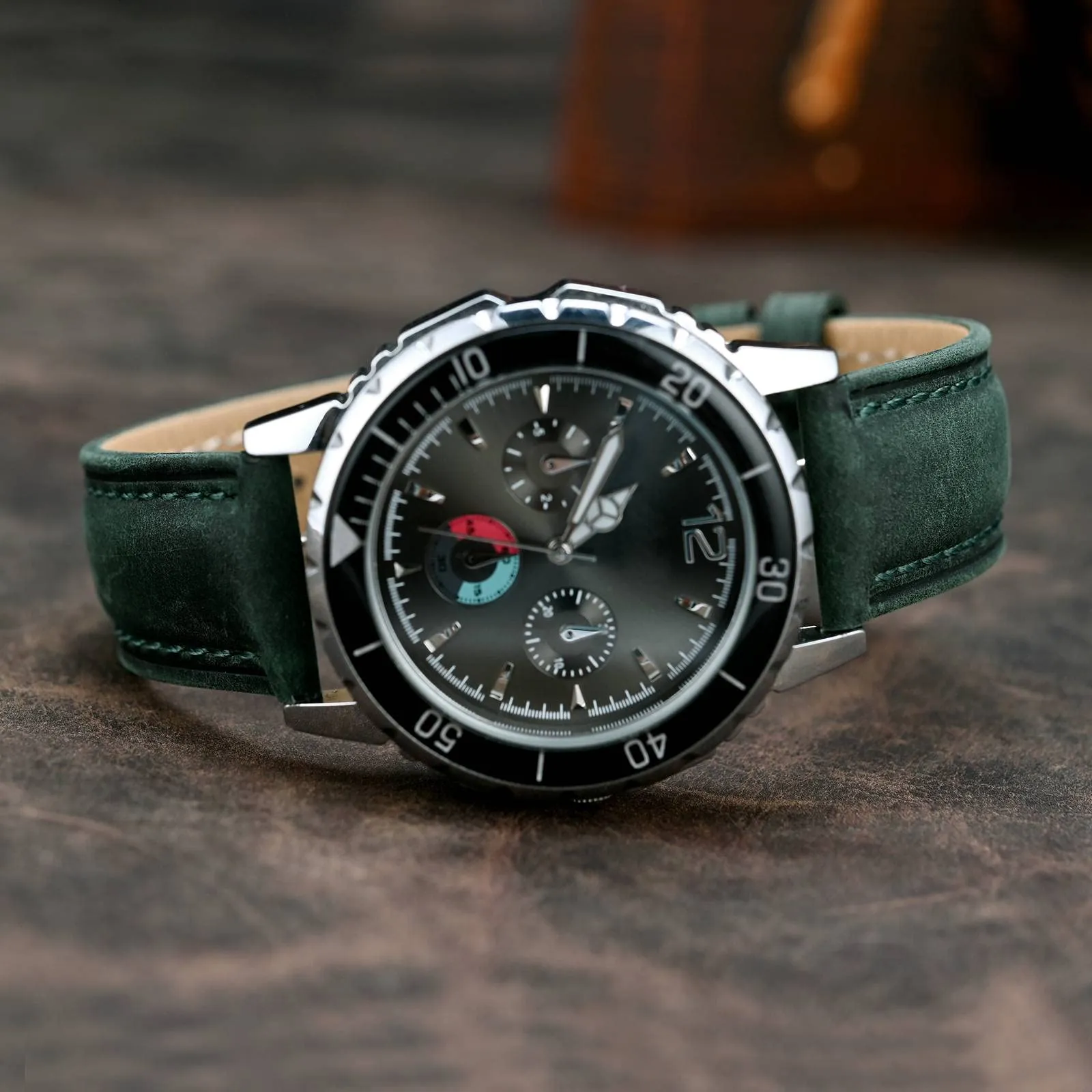 BISONSTRAP Cinturino Orologio 22mm, Cinturini di Ricambio in Pelle Vintage, Verde - immagine 2