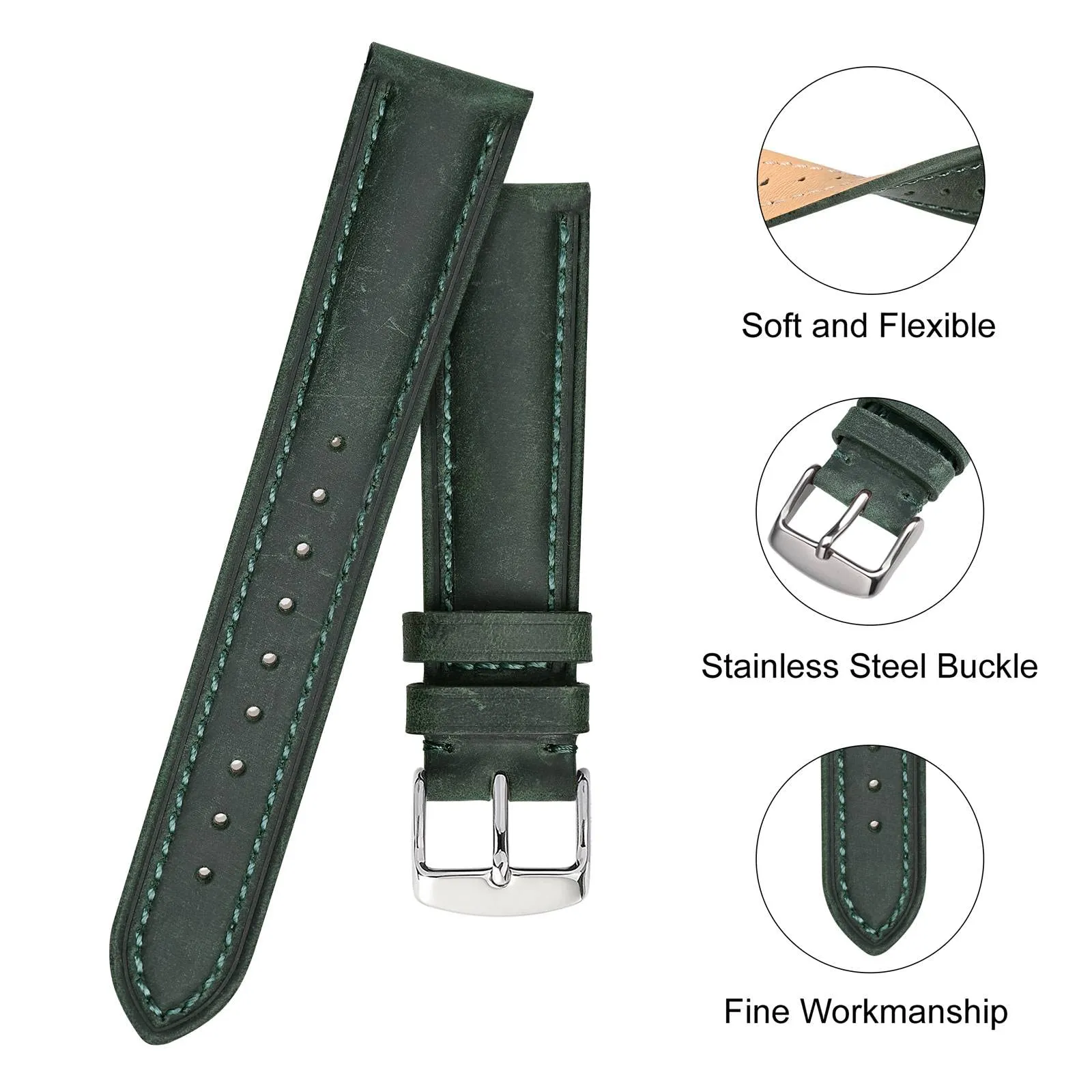BISONSTRAP Cinturino Orologio 22mm, Cinturini di Ricambio in Pelle Vintage, Verde - immagine 4