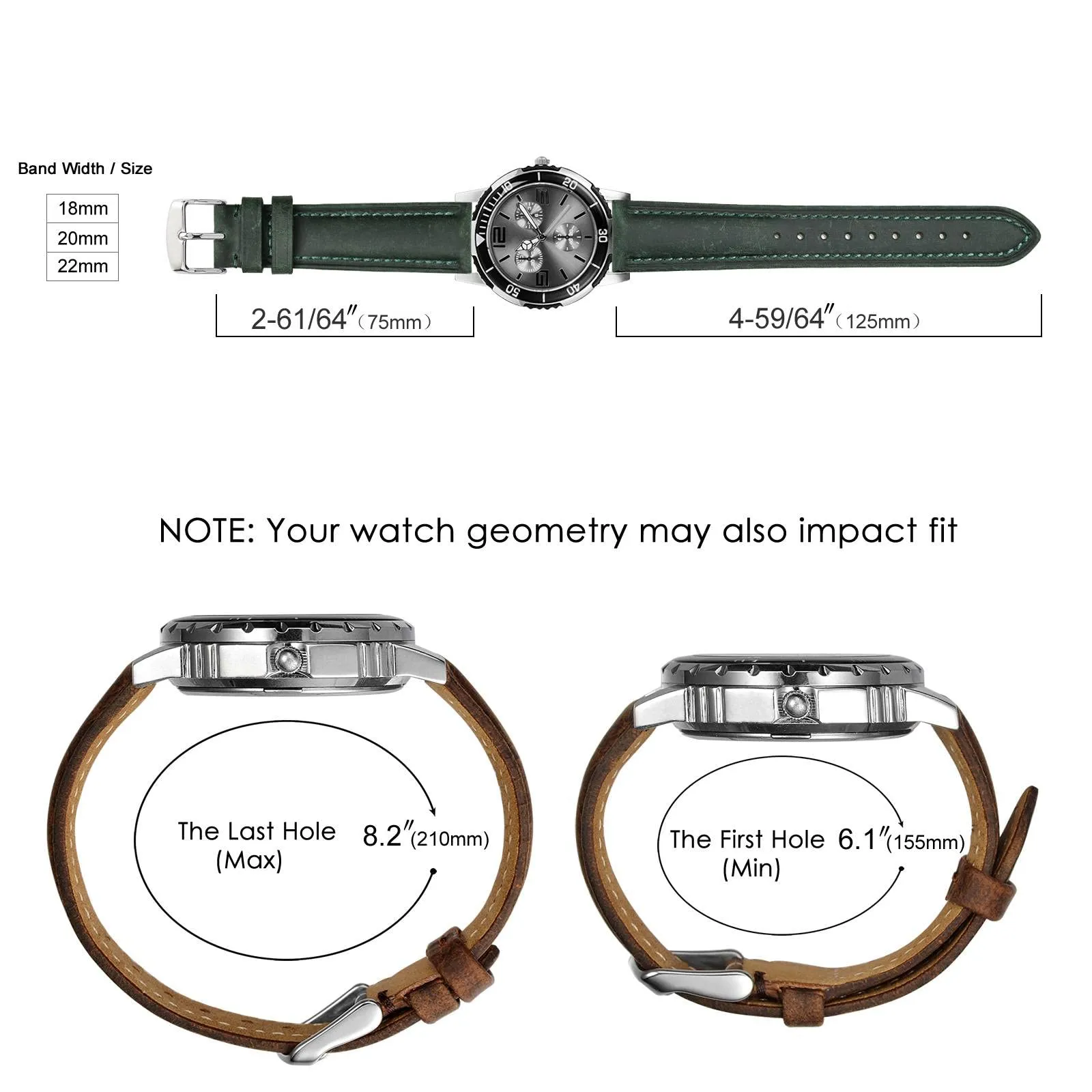 BISONSTRAP Cinturino Orologio 22mm, Cinturini di Ricambio in Pelle Vintage, Verde - immagine 6
