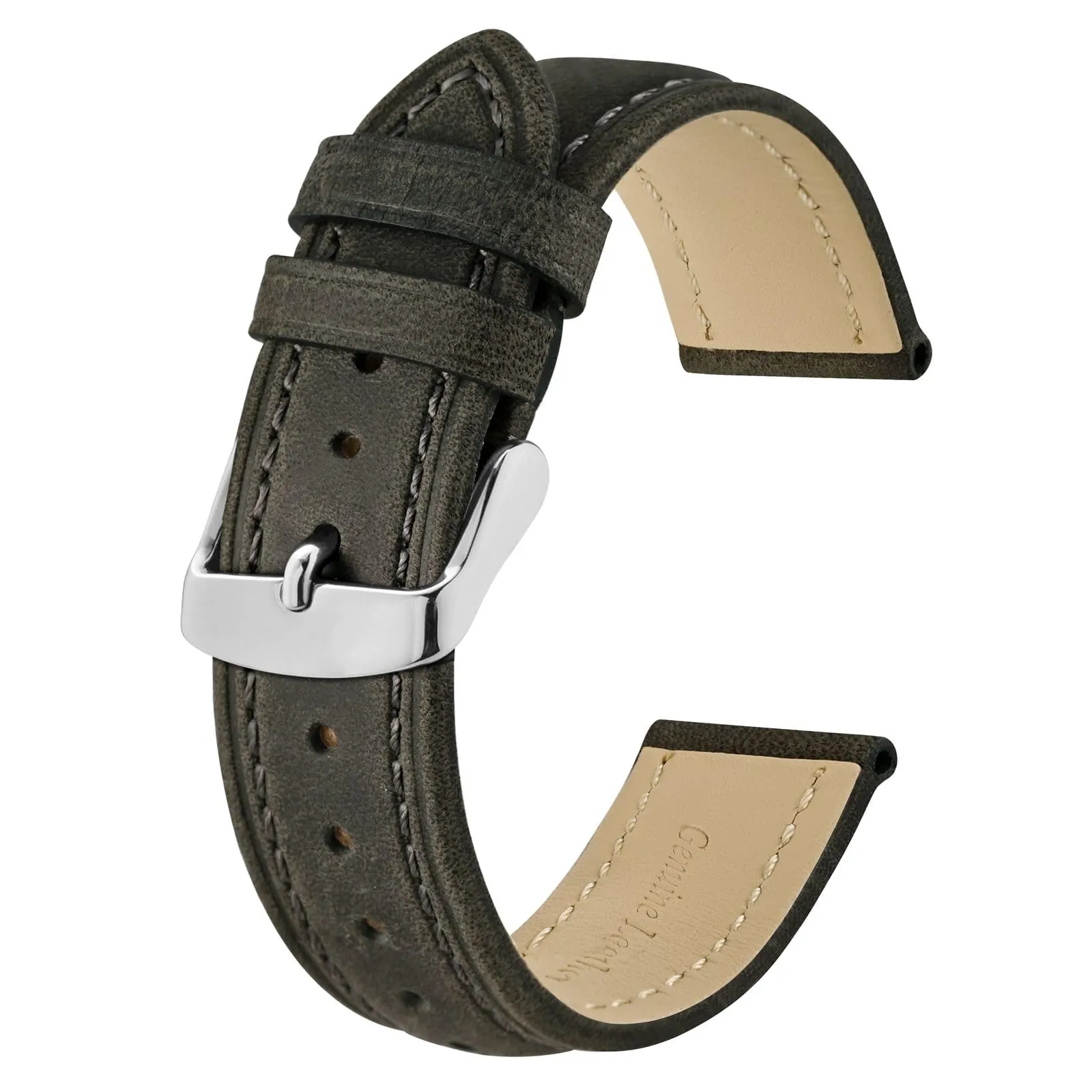 BISONSTRAP Cinturino Orologio 18mm, Cinturini di Ricambio in Pelle Vintage, Grigio - immagine 1
