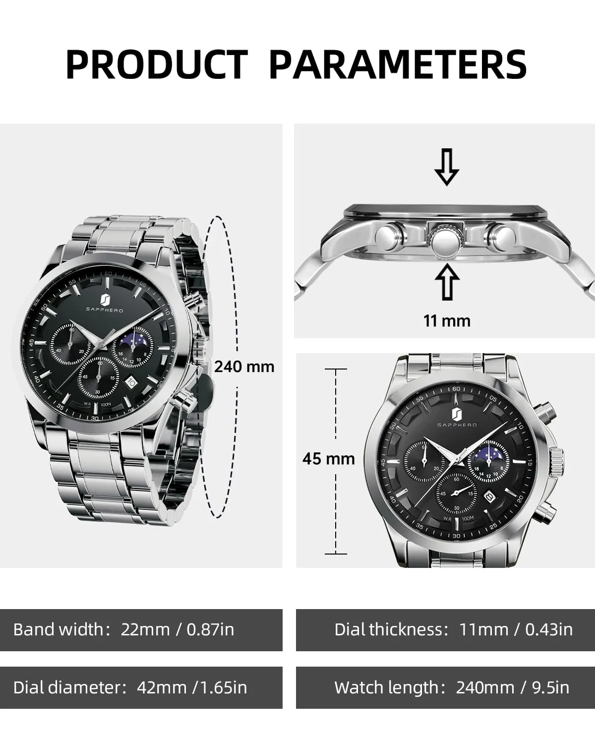 BENYAR BY Orologio da uomo quarzo analogico Cronografi Orologi uomo Regali - immagine 5