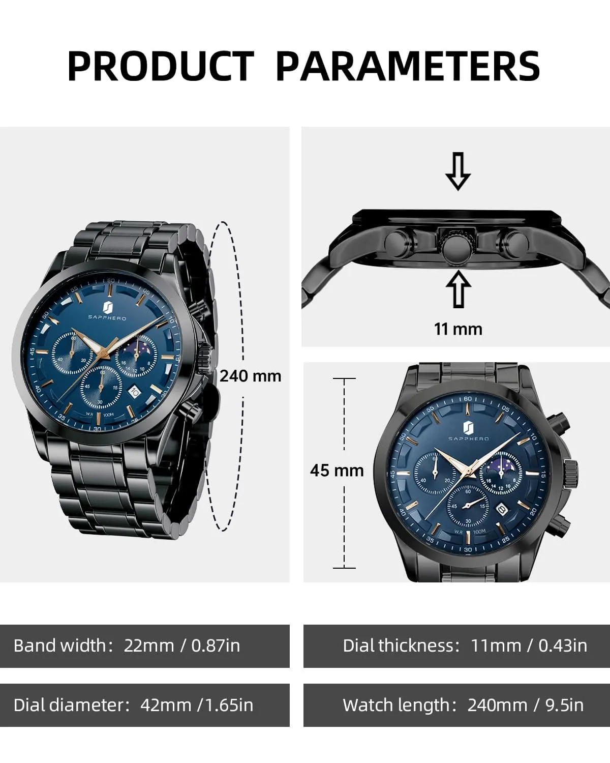 BENYAR BY Orologio da uomo quarzo analogico Cronografi Orologi uomo Regali - immagine 4