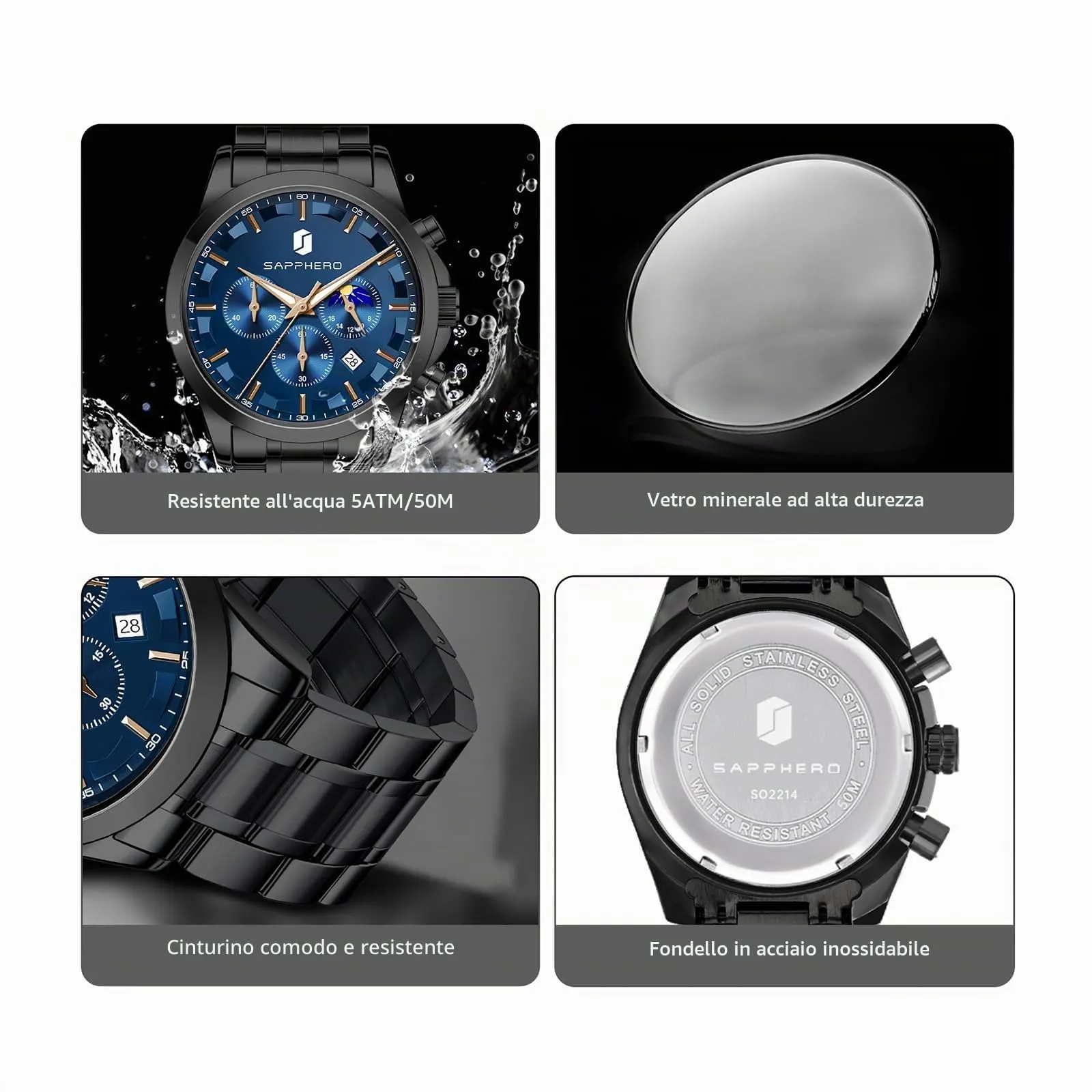 BENYAR BY Orologio da uomo quarzo analogico Cronografi Orologi uomo Regali - immagine 5