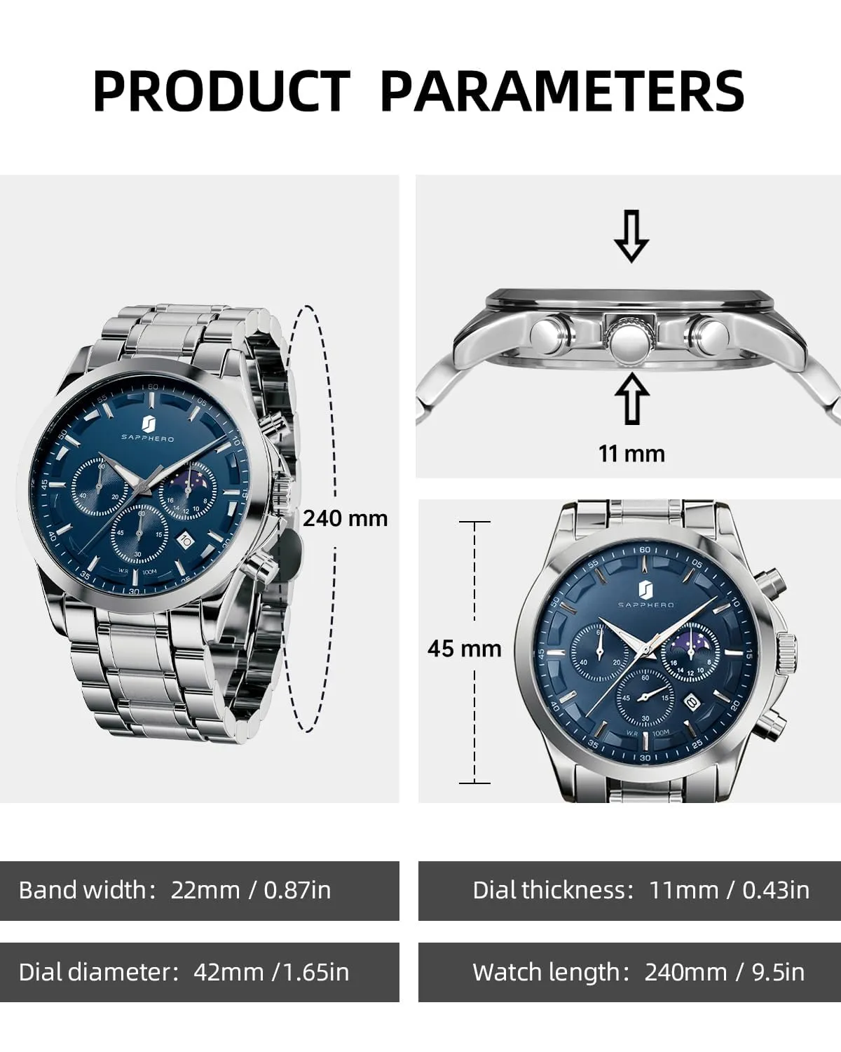 BENYAR BY Orologio da uomo quarzo analogico Cronografi Orologi uomo Regali - immagine 4