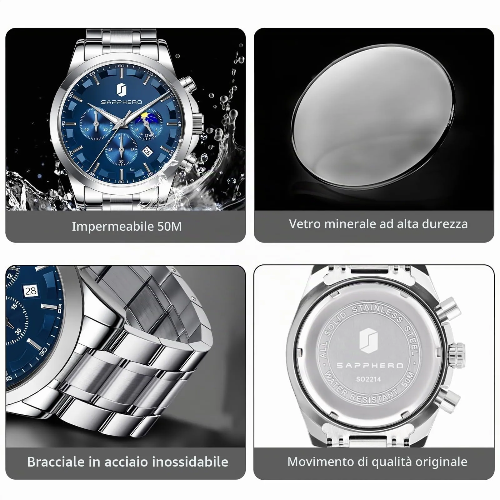 BENYAR BY Orologio da uomo quarzo analogico Cronografi Orologi uomo Regali - immagine 5