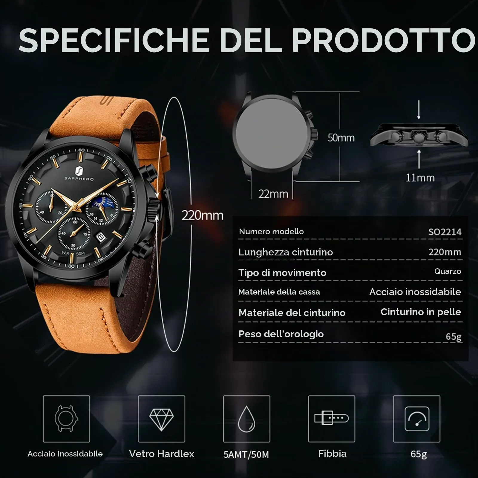 BENYAR BY Orologio da uomo quarzo analogico Cronografi Orologi uomo Regali - immagine 3
