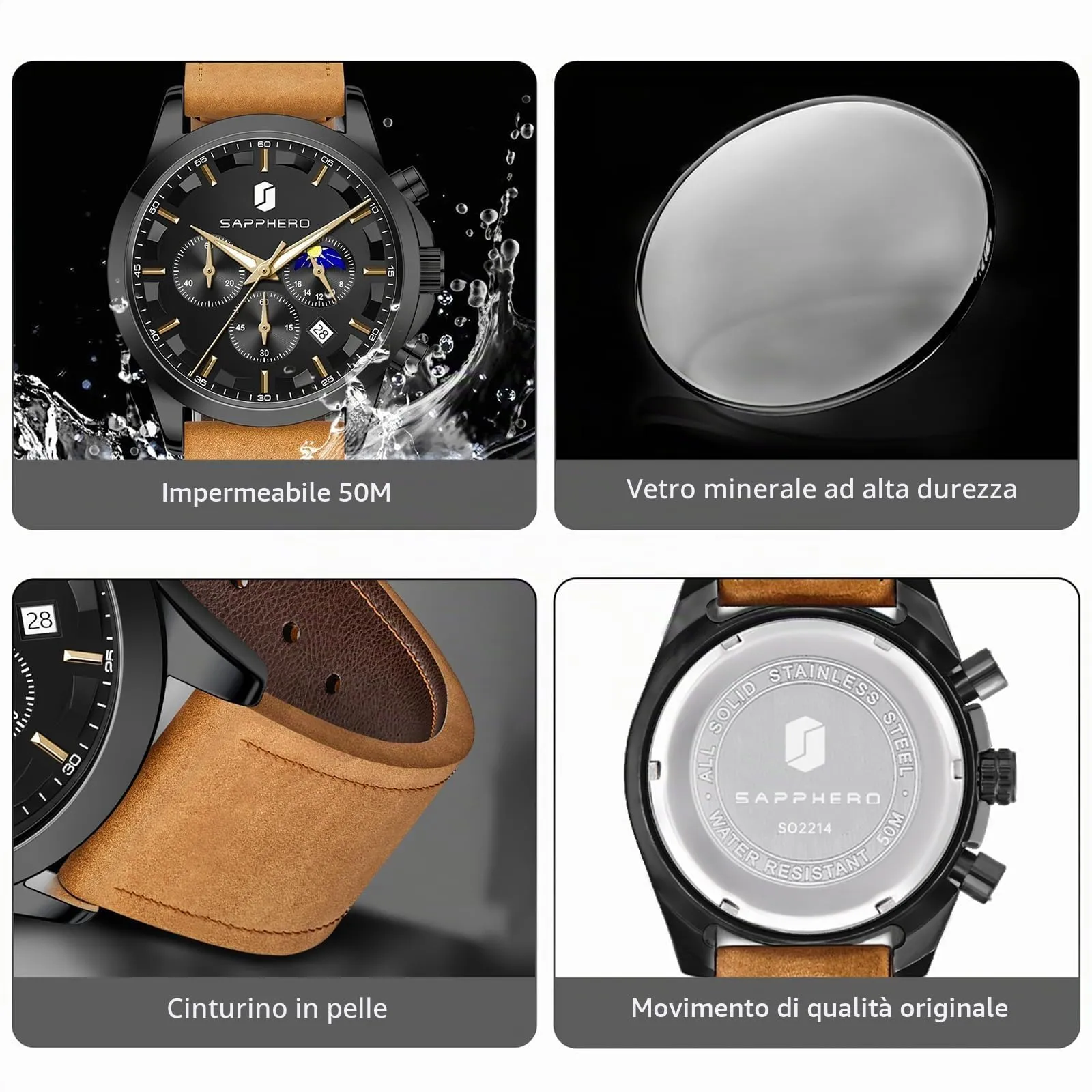 BENYAR BY Orologio da uomo quarzo analogico Cronografi Orologi uomo Regali - immagine 4