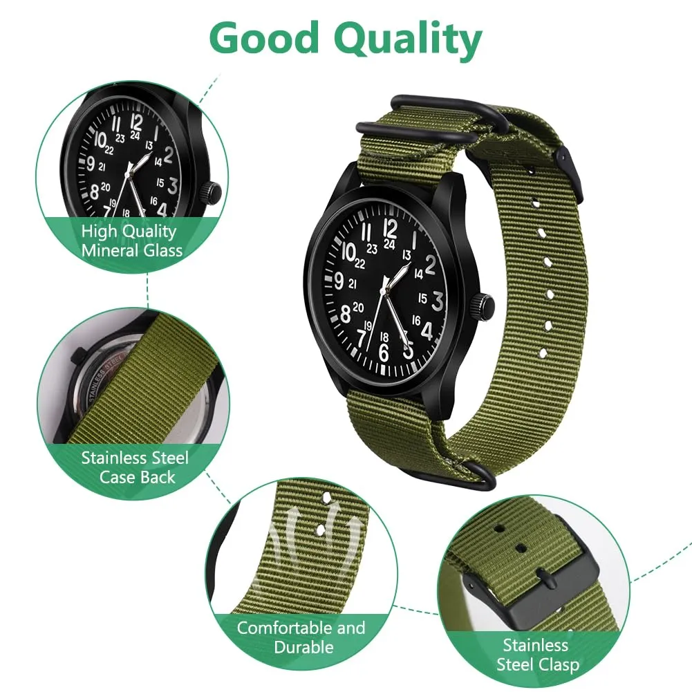 Vicloon Orologio da Uomo, Orologio Militare, Orologio al Quarzo Analogico Glow in the Dark Orologi Field Outdoor Sport Orologio da Polso da Uomo Army Tactical Sports Minimalisti (Verde) - immagine 3