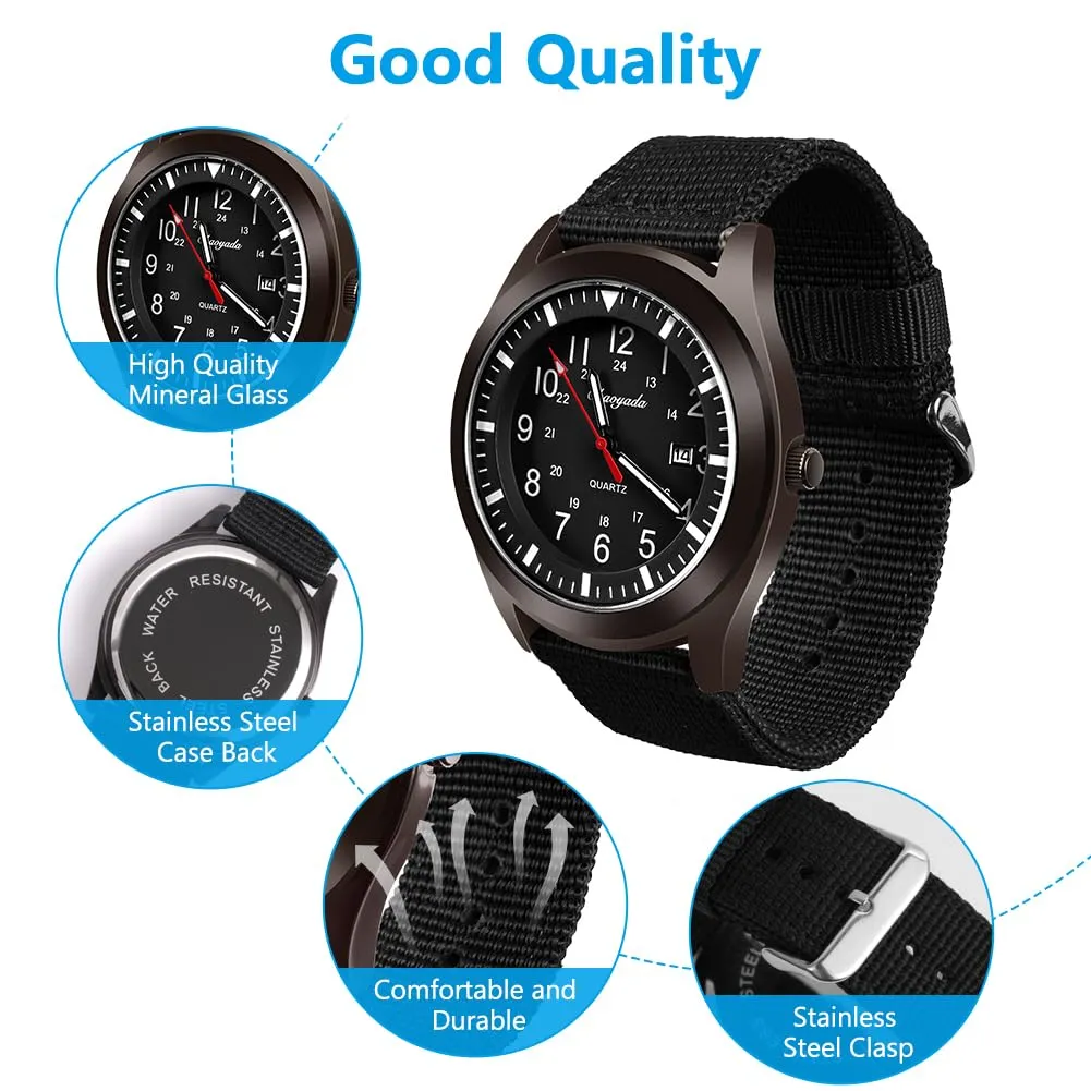 Vicloon Orologio da Uomo, Orologio Analogico al Quarzo, Orologio Militare Che si Illumina al Buio Con Datario e Cinturino in Nylon, Orologi Minimalisti Sportivi Tattici Dell'esercito (Cinturino Nero) - immagine 3
