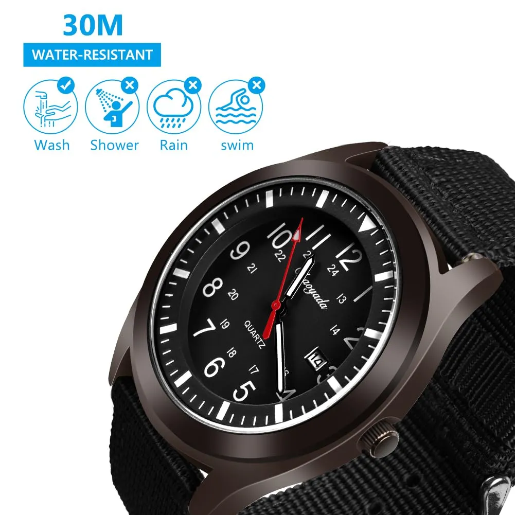 Vicloon Orologio da Uomo, Orologio Analogico al Quarzo, Orologio Militare Che si Illumina al Buio Con Datario e Cinturino in Nylon, Orologi Minimalisti Sportivi Tattici Dell'esercito (Cinturino Nero) - immagine 4