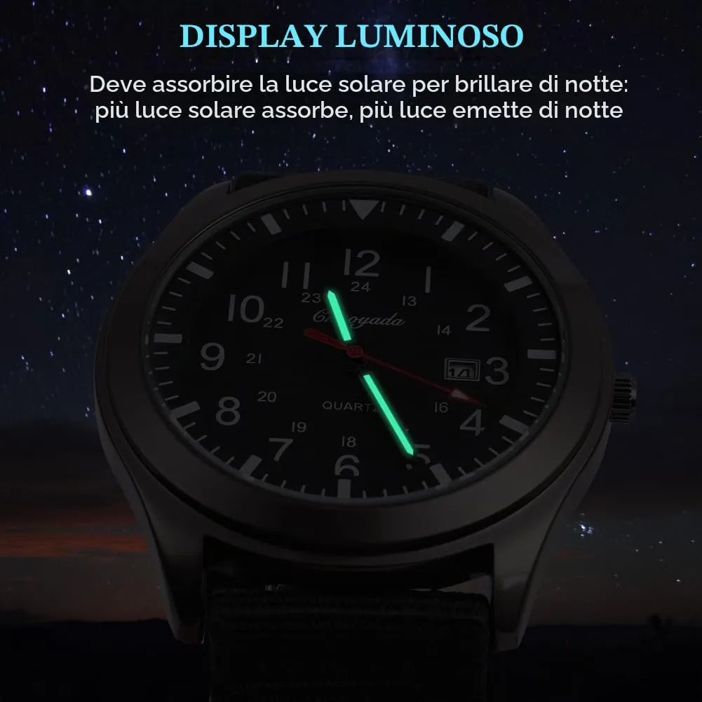 Vicloon Orologio da Uomo, Orologio Analogico al Quarzo, Orologio Militare Che si Illumina al Buio Con Datario e Cinturino in Nylon, Orologi Minimalisti Sportivi Tattici Dell'esercito (Cinturino Nero) - immagine 5