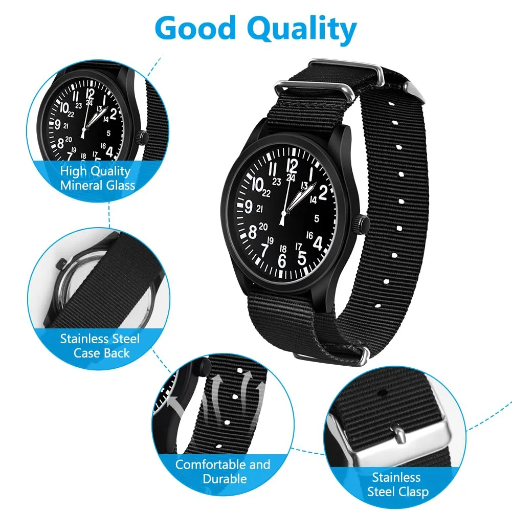 Vicloon Orologio da Uomo, Orologio Militare, Orologio al Quarzo Analogico Glow in the Dark Orologi Field Outdoor Sport Orologio da Polso da Uomo Army Tactical Sports Minimalisti (Nero) - immagine 3