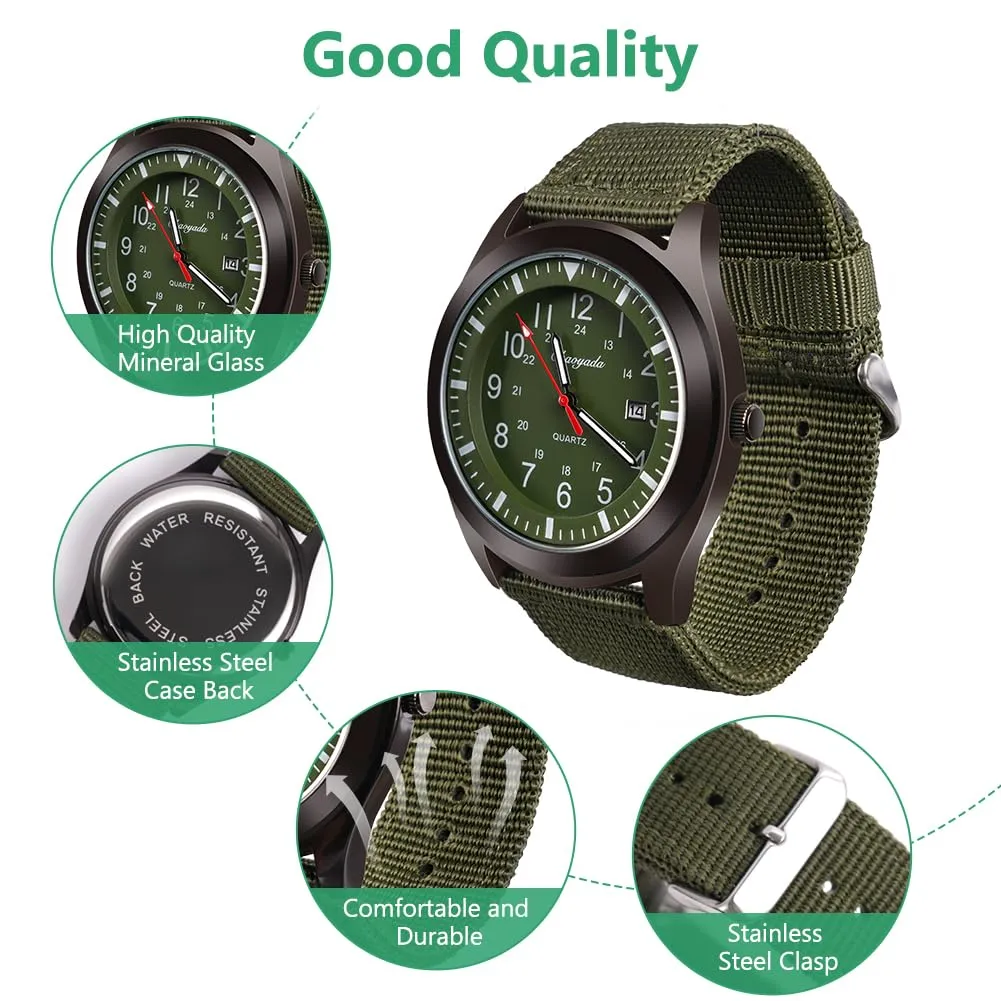 Vicloon Orologio da Uomo, Orologio Analogico al Quarzo, Orologio Militare Che si Illumina al Buio Con Datario e Cinturino in Nylon, Orologi Minimalisti Sportivi Tattici Dell'esercito (Cinturino Verde) - immagine 3